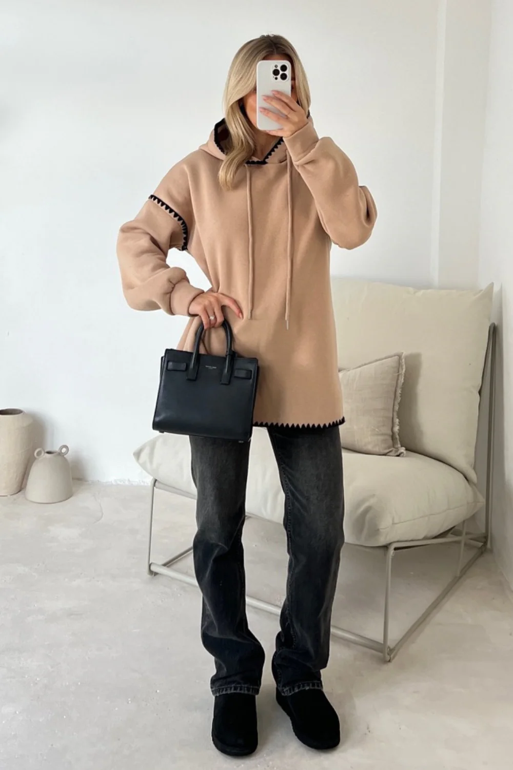 Cassandra camel hoodie with embroidered trim - Image 2