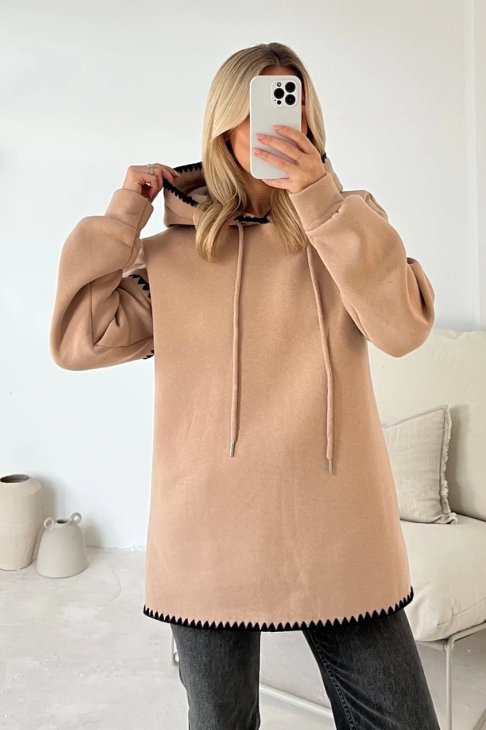 Cassandra camel hoodie with embroidered trim - Image 3