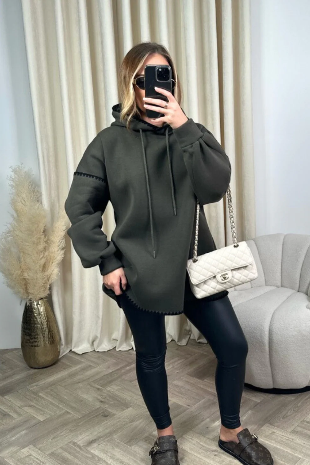 Cassandra khaki hoodie with embroidered trim - Image 3