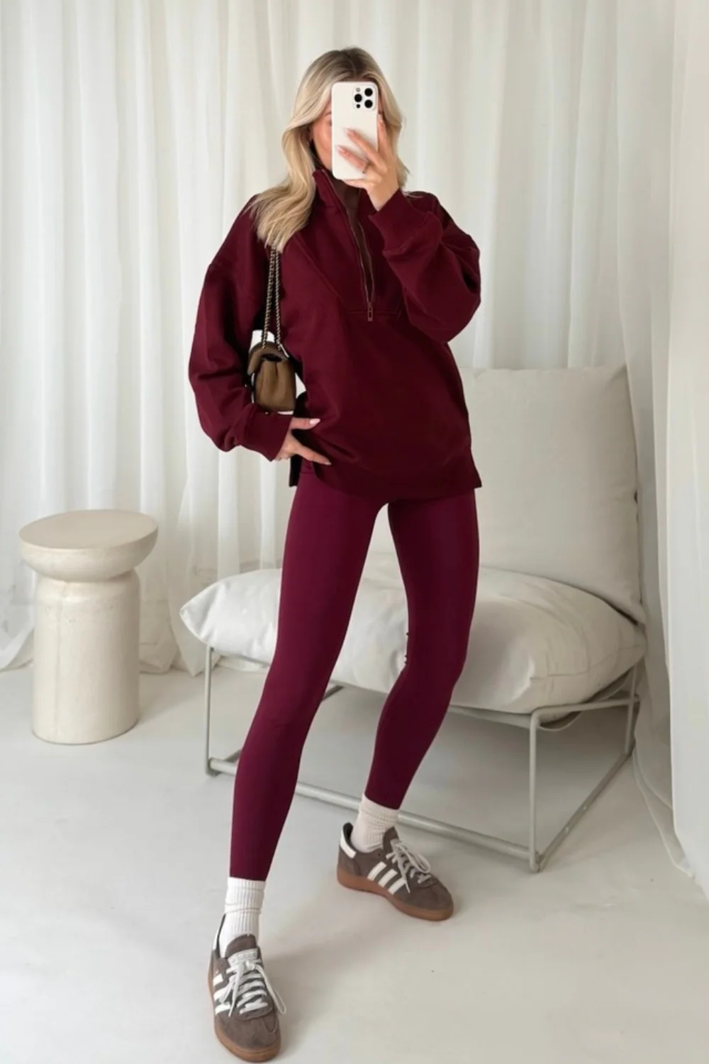 Cassidy burgundy 3/4 zip sweater and legging set - Image 2