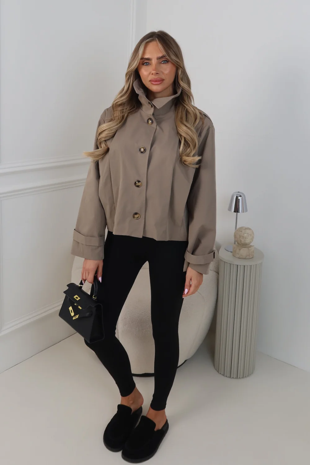 CHARLI TAUPE BUTTON UP LINNEN PUFF SLEEVE JACKET - Image 2