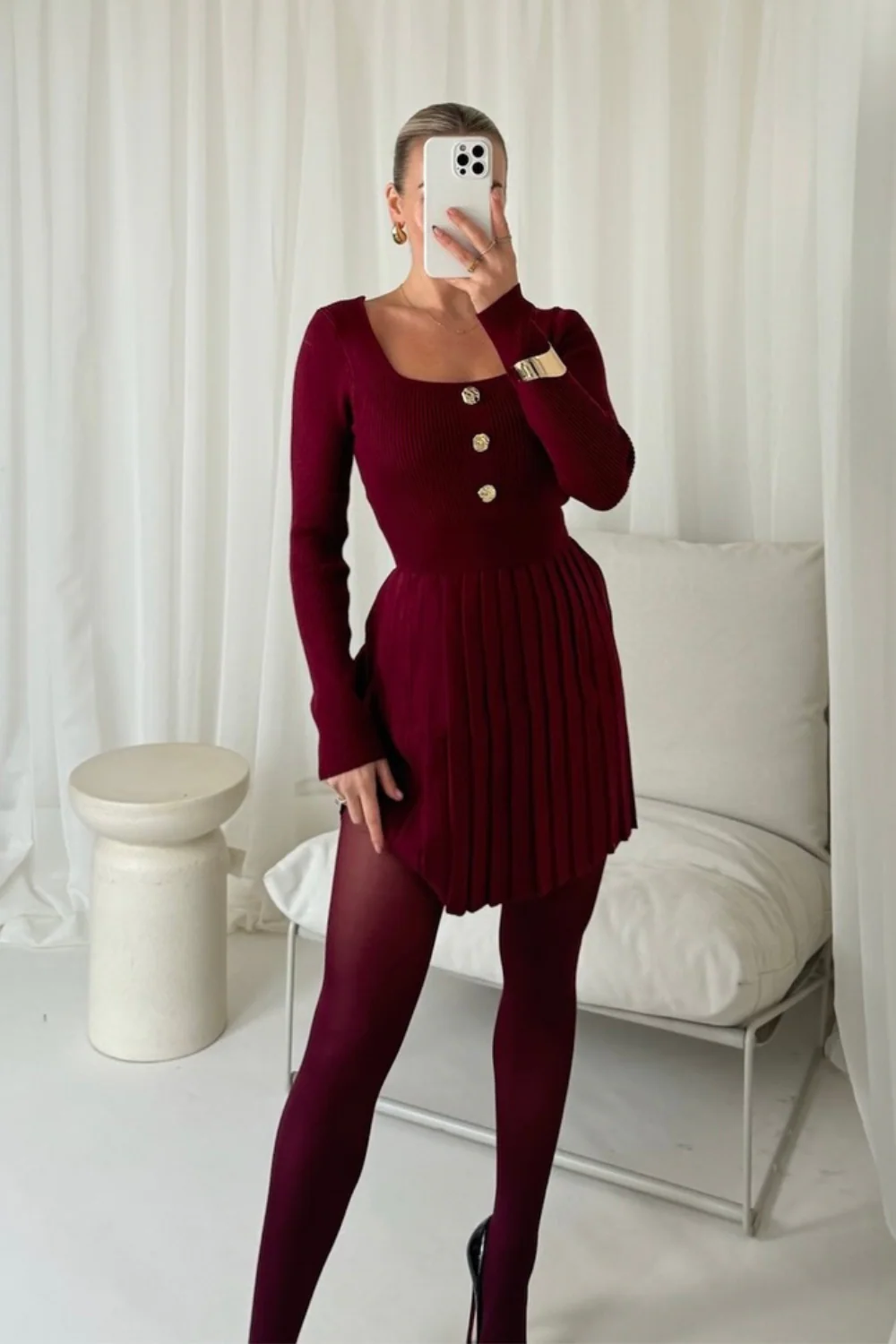 Charlotte burgundy square neck knit dress - Image 3