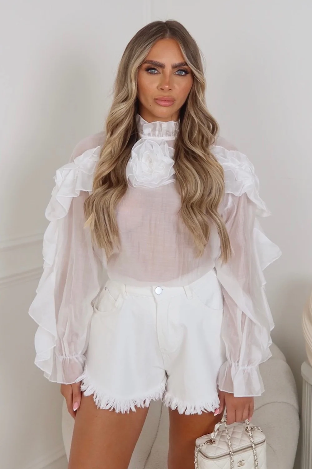 Charlotte white floral sheer ruffle shirt - Image 2
