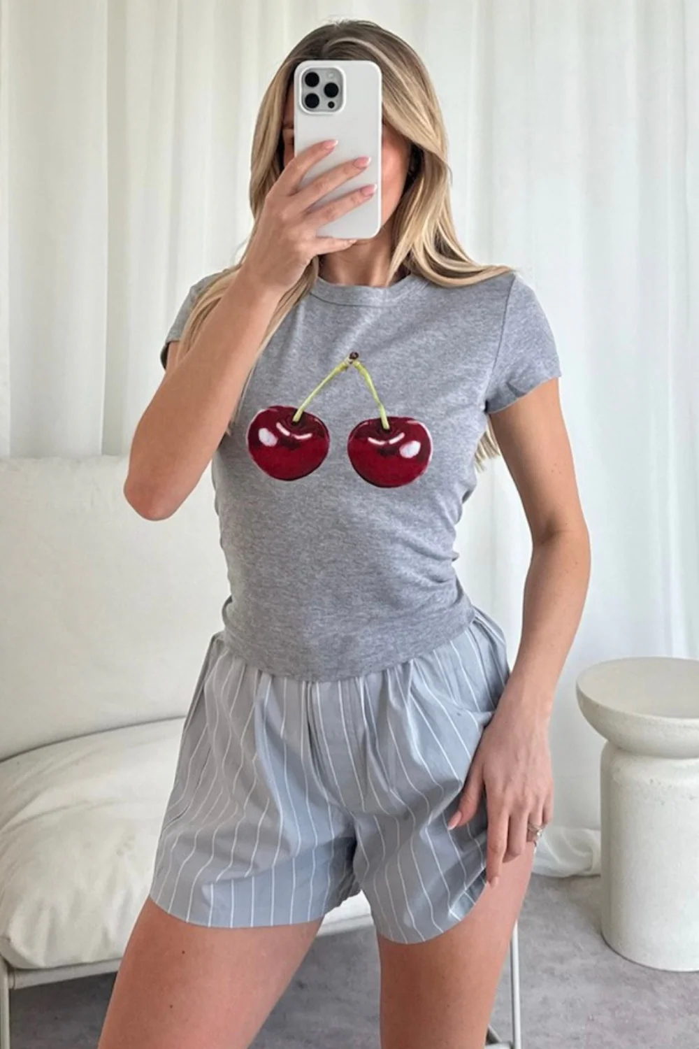 Cherry grey printed baby tee - Image 2