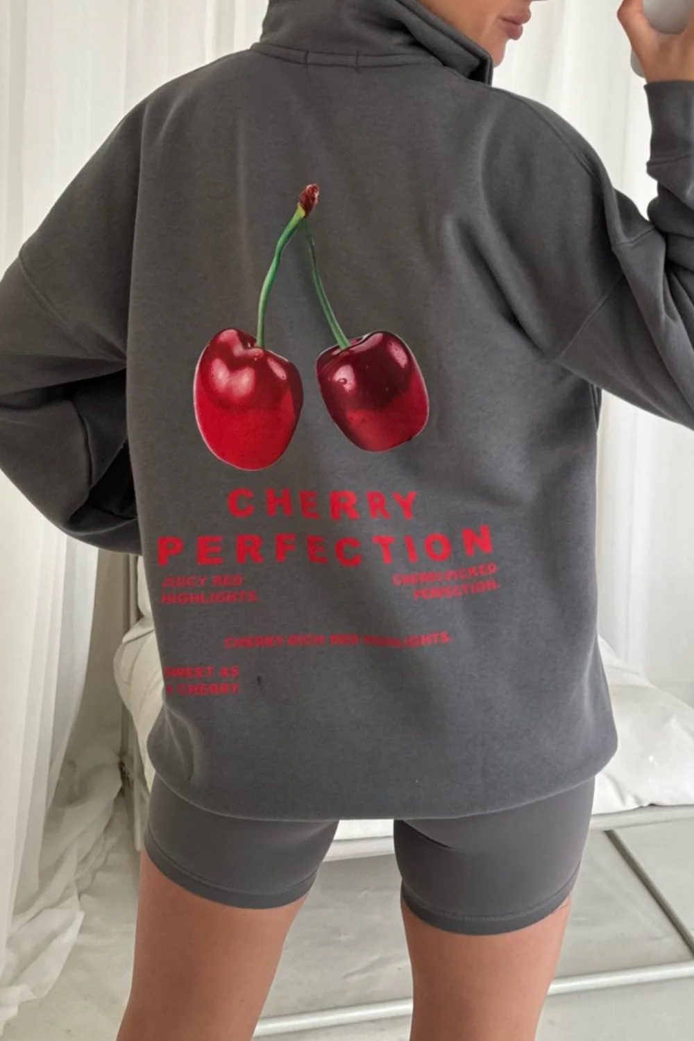 Cherry perfection steel grey 3/4 printed sweater - Image 3