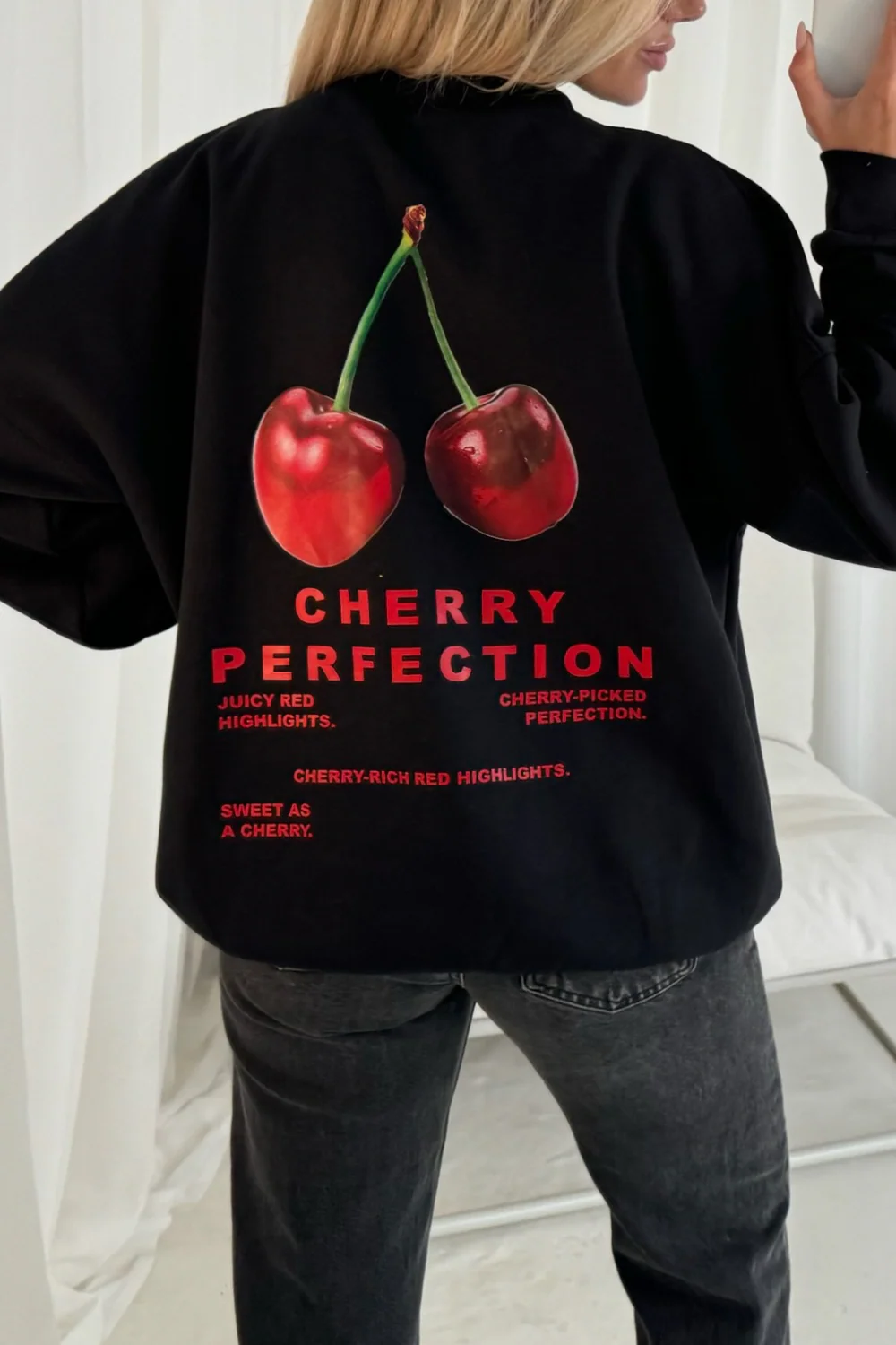 Cherry perfection black printed sweater