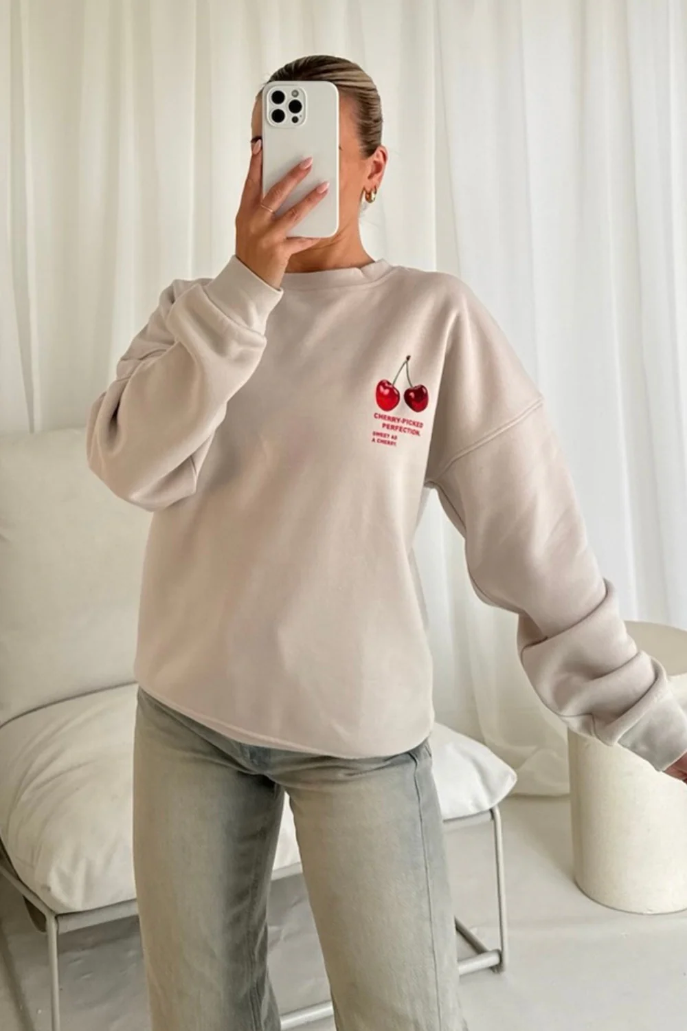 Cherry perfection bone printed sweater