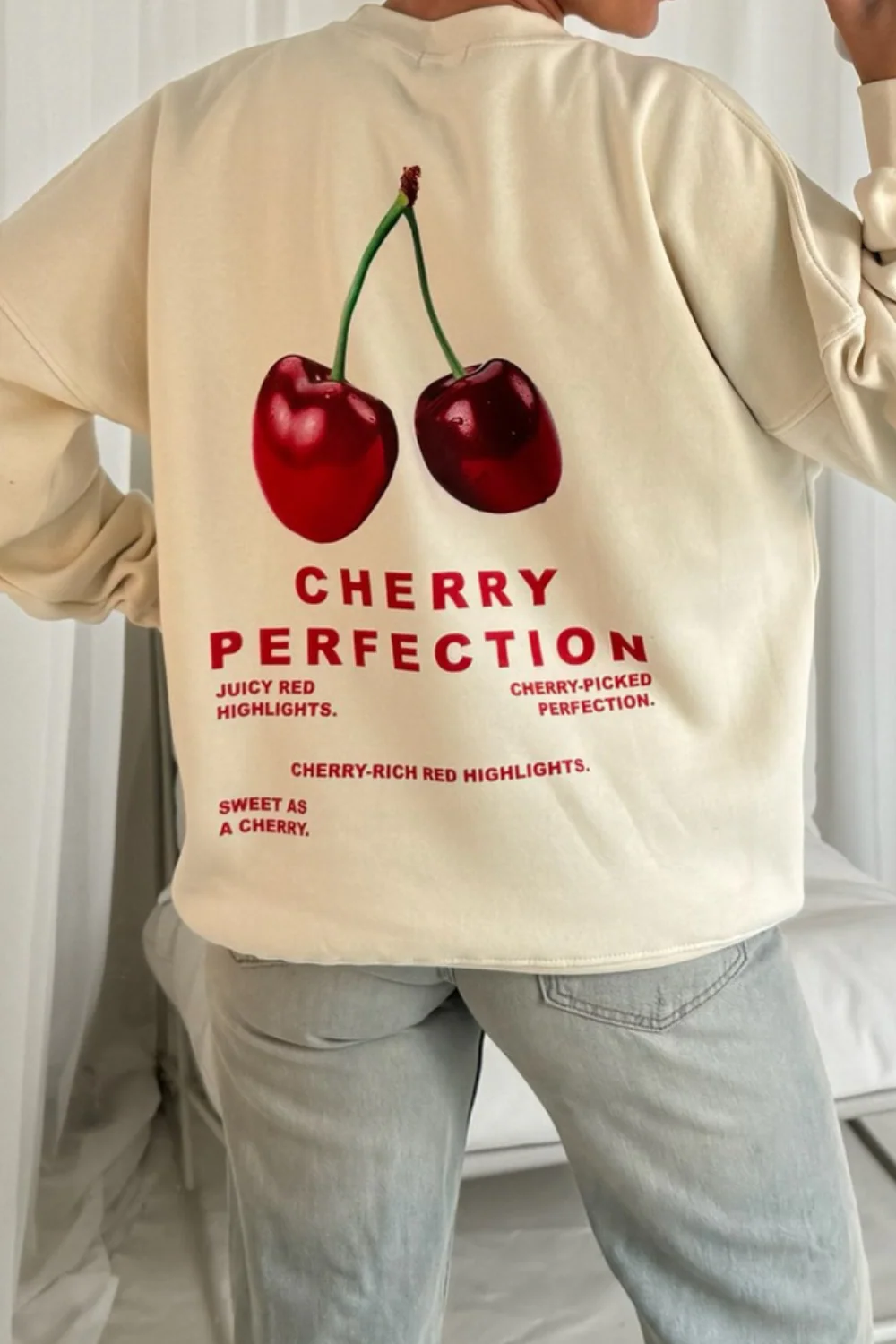 Cherry perfection ecru printed sweater