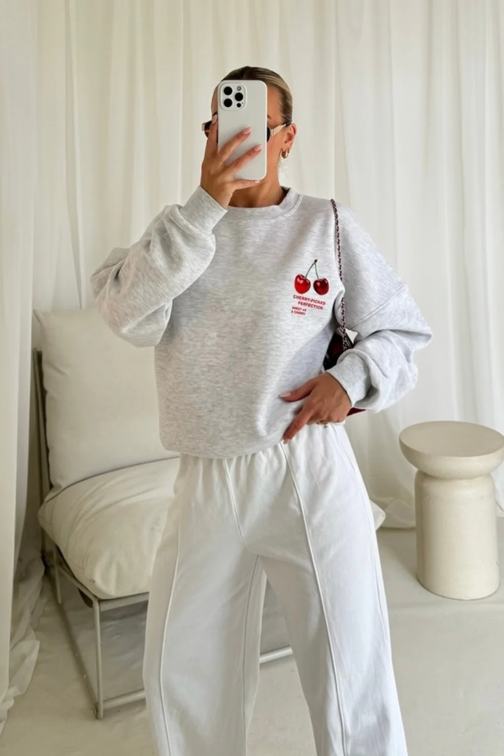 Cherry perfection marl grey printed sweater
