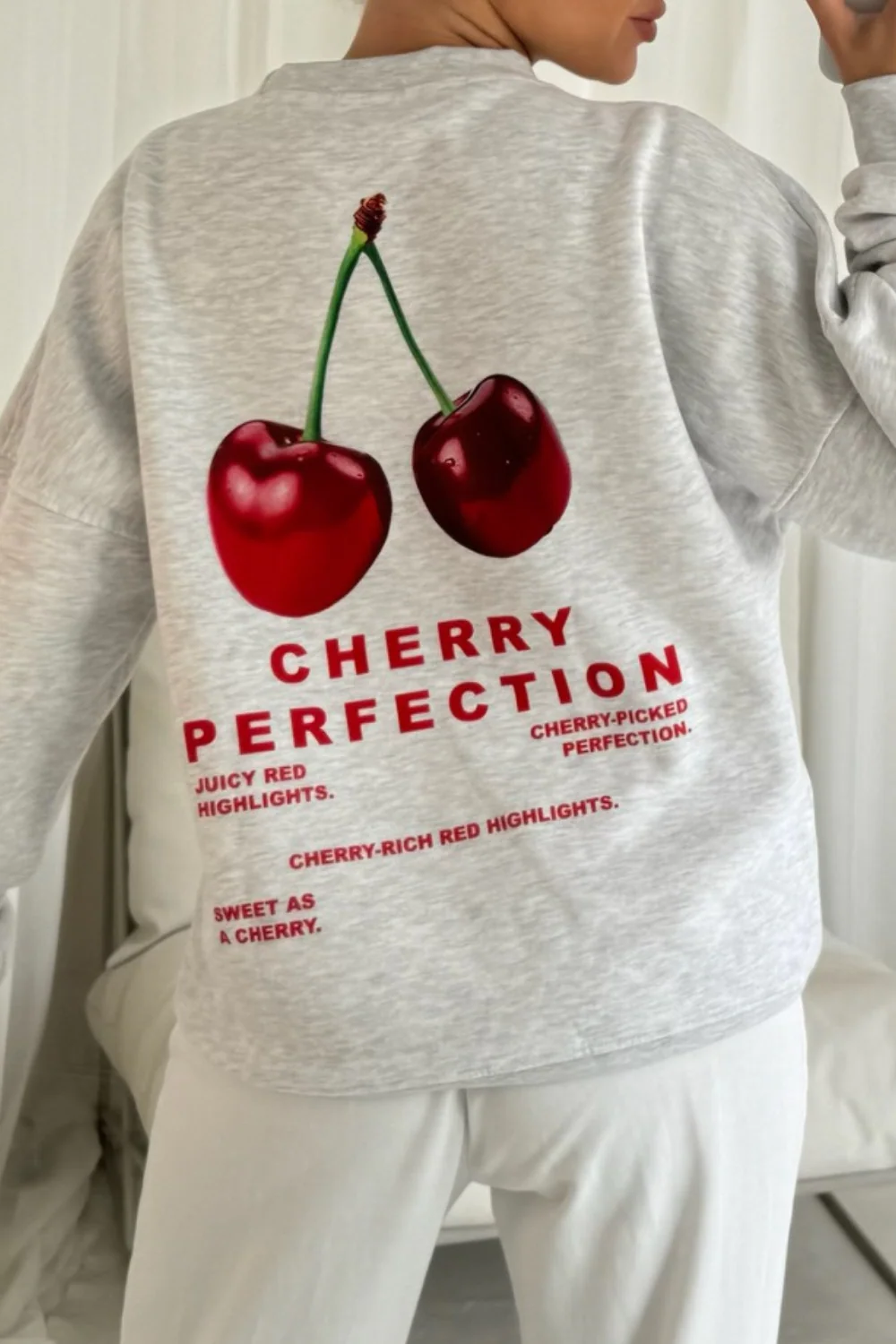 Cherry perfection marl grey printed sweater - Image 2