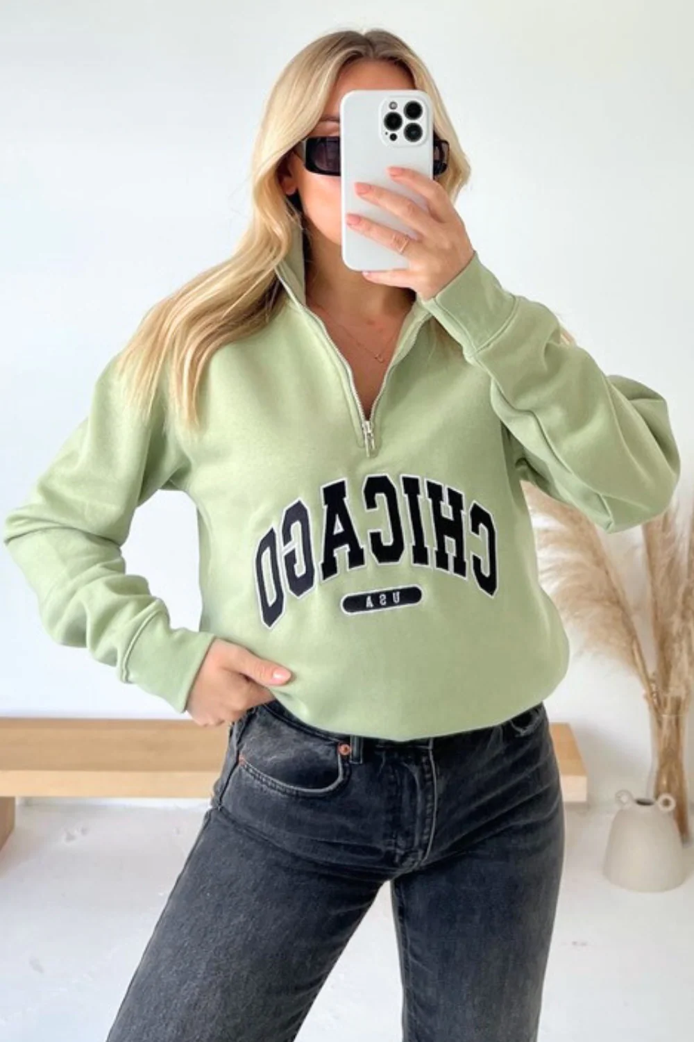 Chicago sage embroidered 3/4 zip sweater - Image 2