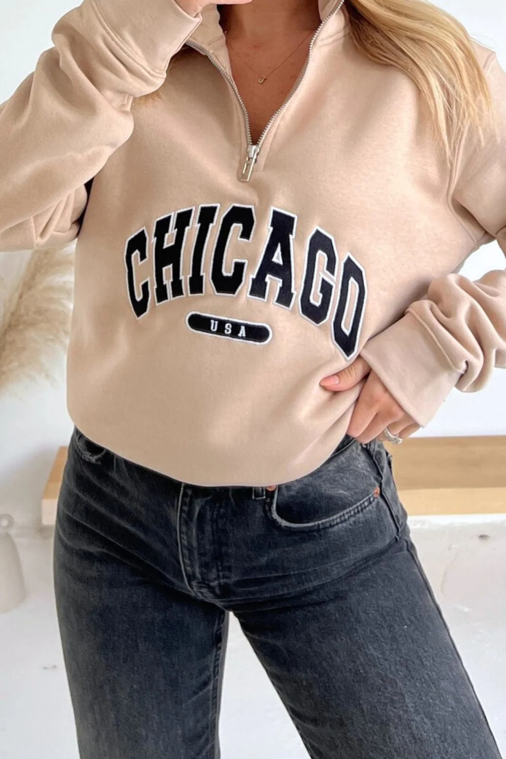 Chicago stone embroidered 3/4 zip sweater - Image 2