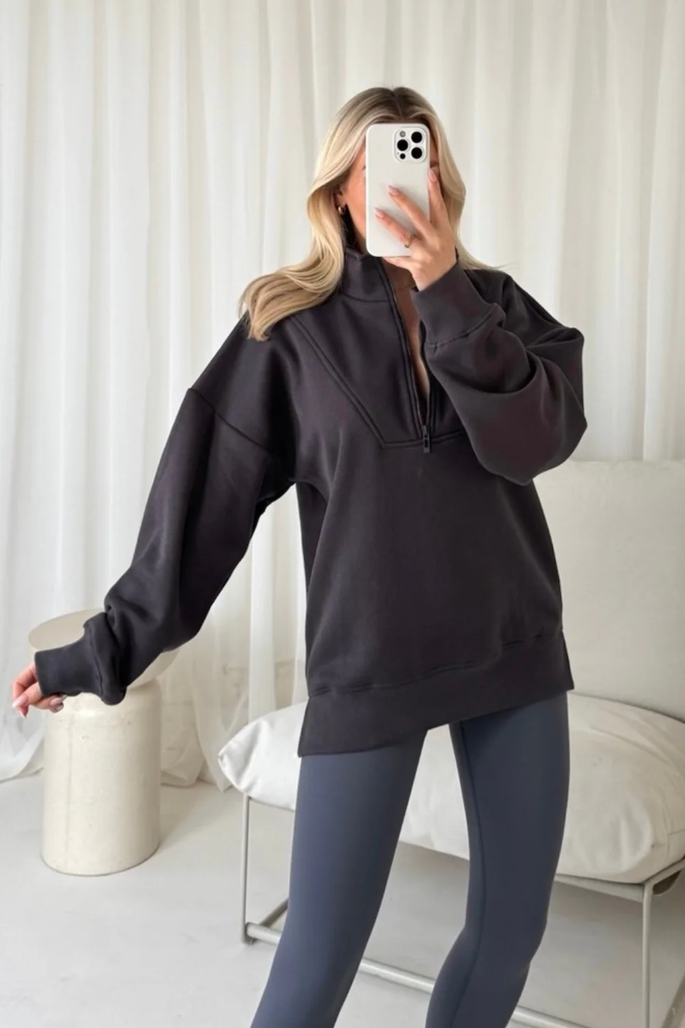 Chloe steel grey 3/4 zip sweater