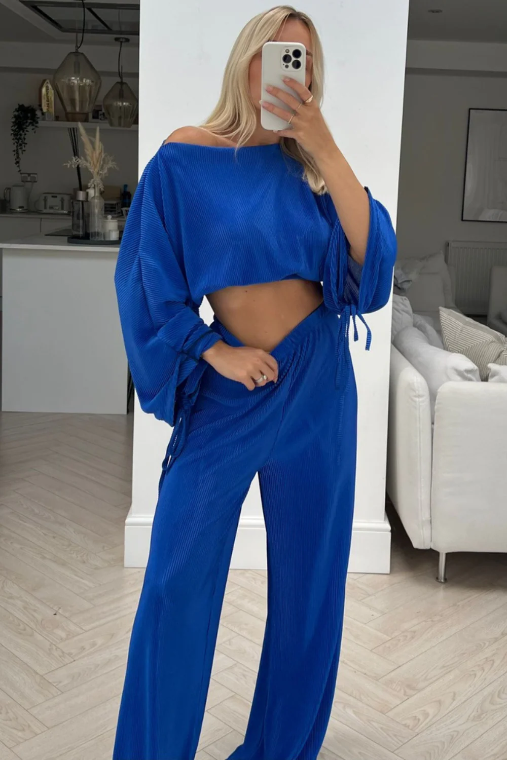Christie blue pleated off shoulder ruched trouser coord - Image 4