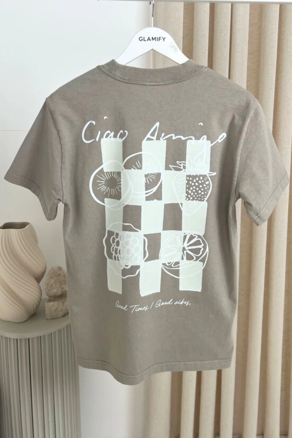 Ciao amigo back print faded khaki boxy t-shirt - Image 3