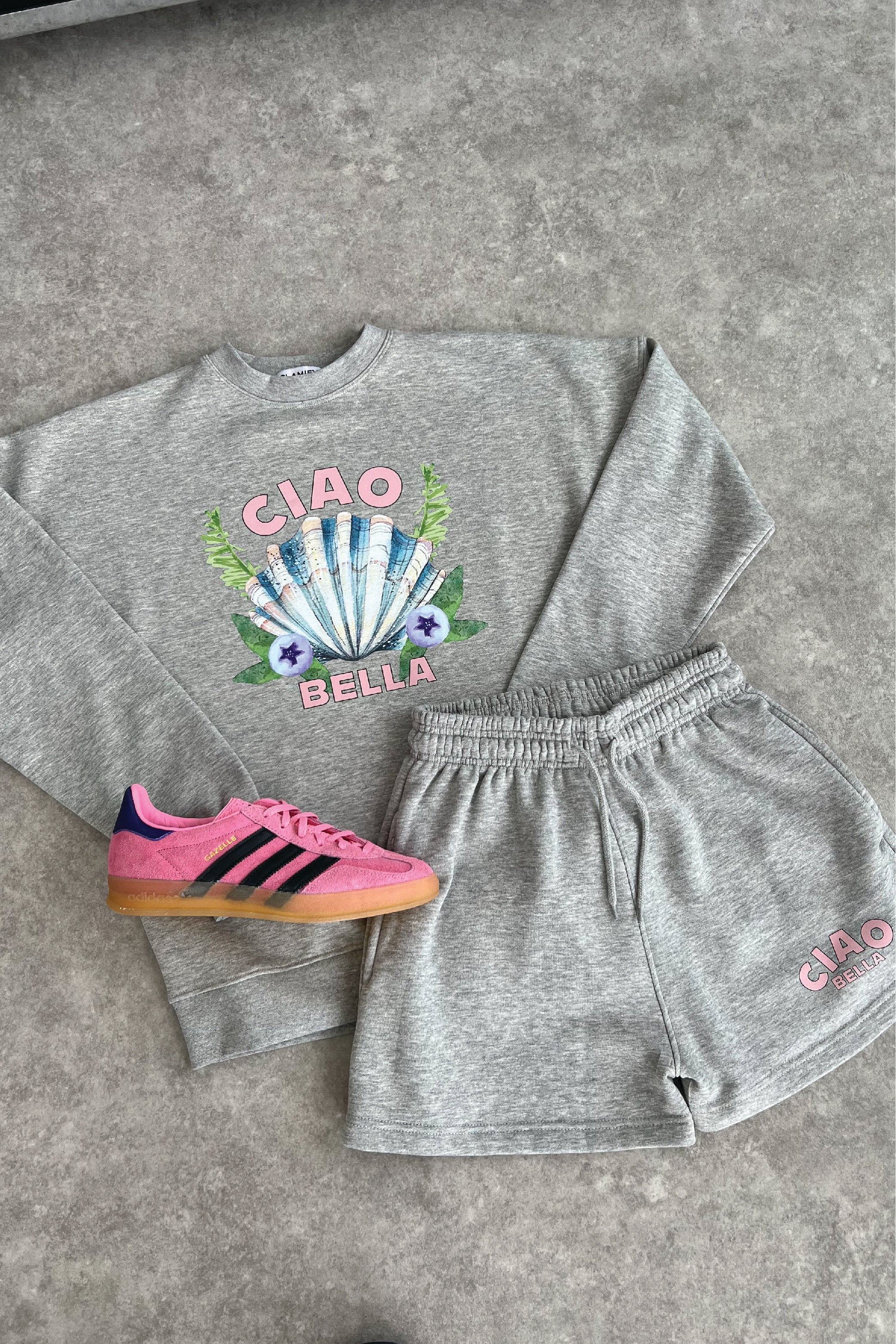 Ciao Bella Melange Grey Premium Sweater Short Loungewear Set - Image 3