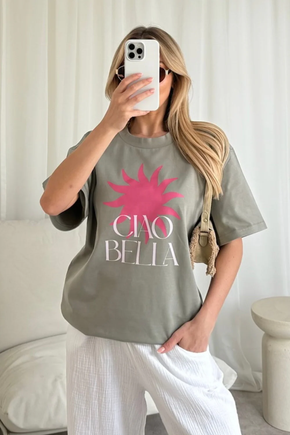 Ciao bella sage printed heavyweight oversized t-shirt - Image 2
