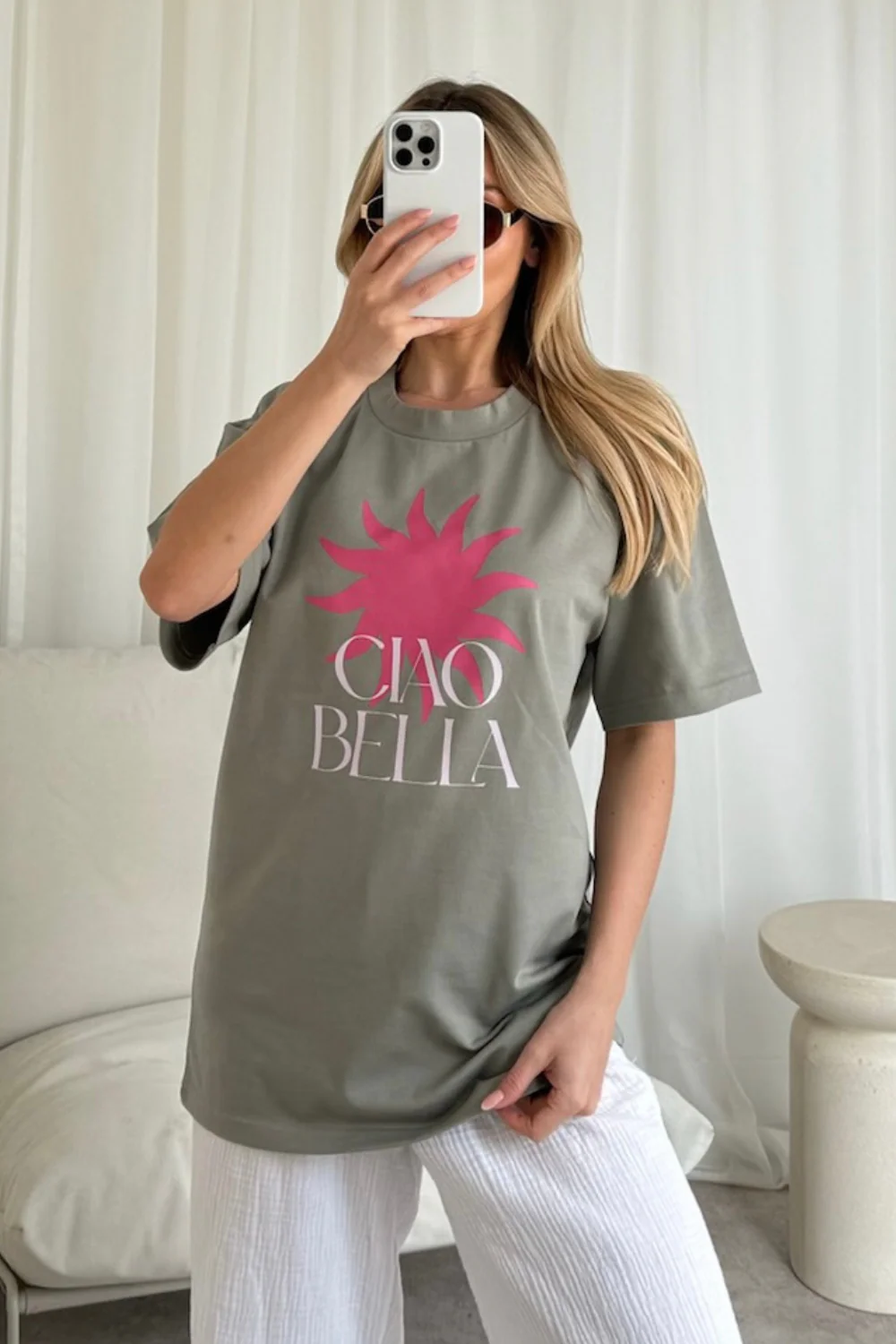 Ciao bella sage printed heavyweight oversized t-shirt - Image 4