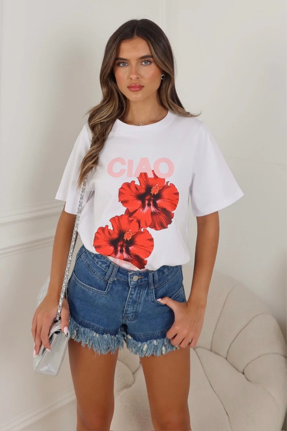 Ciao Bella white & pink heavyweight printed t-shirt - Image 3