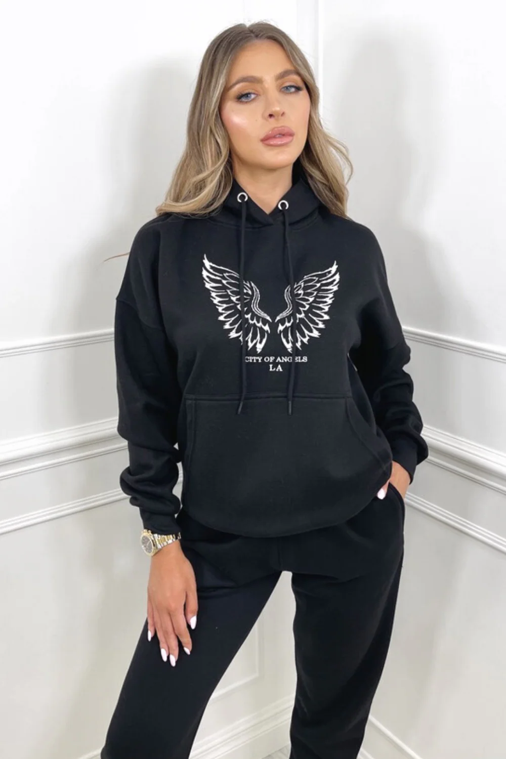 city of angels embroidered black hooded loungewear set - Image 3