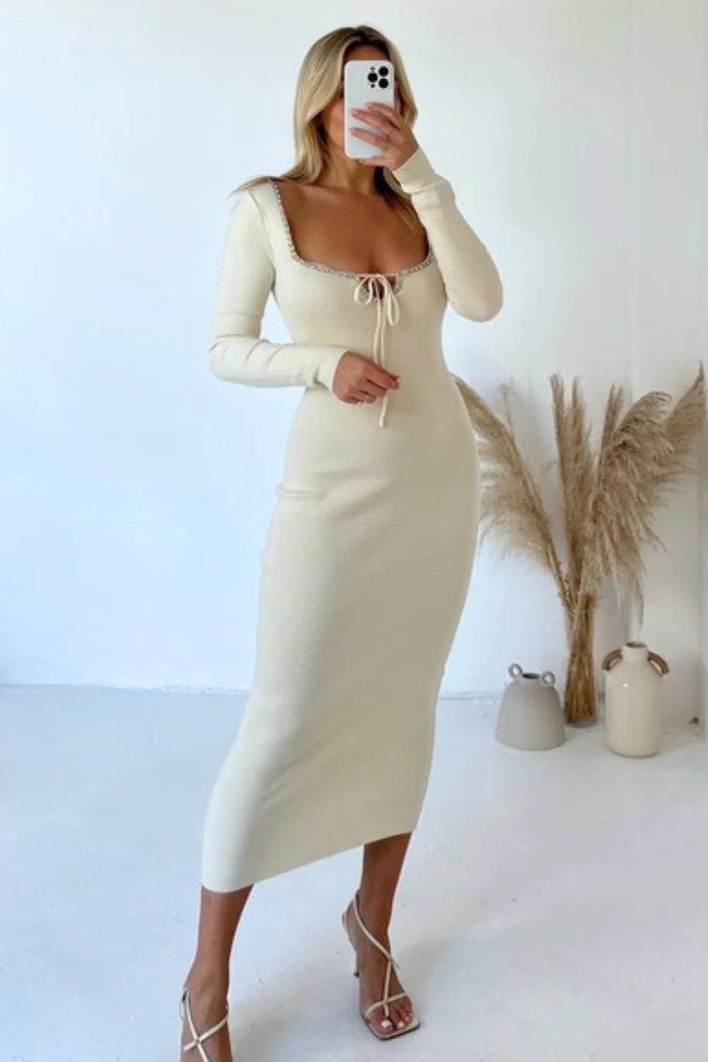 Claire cream diamante neckline maxi - Image 3