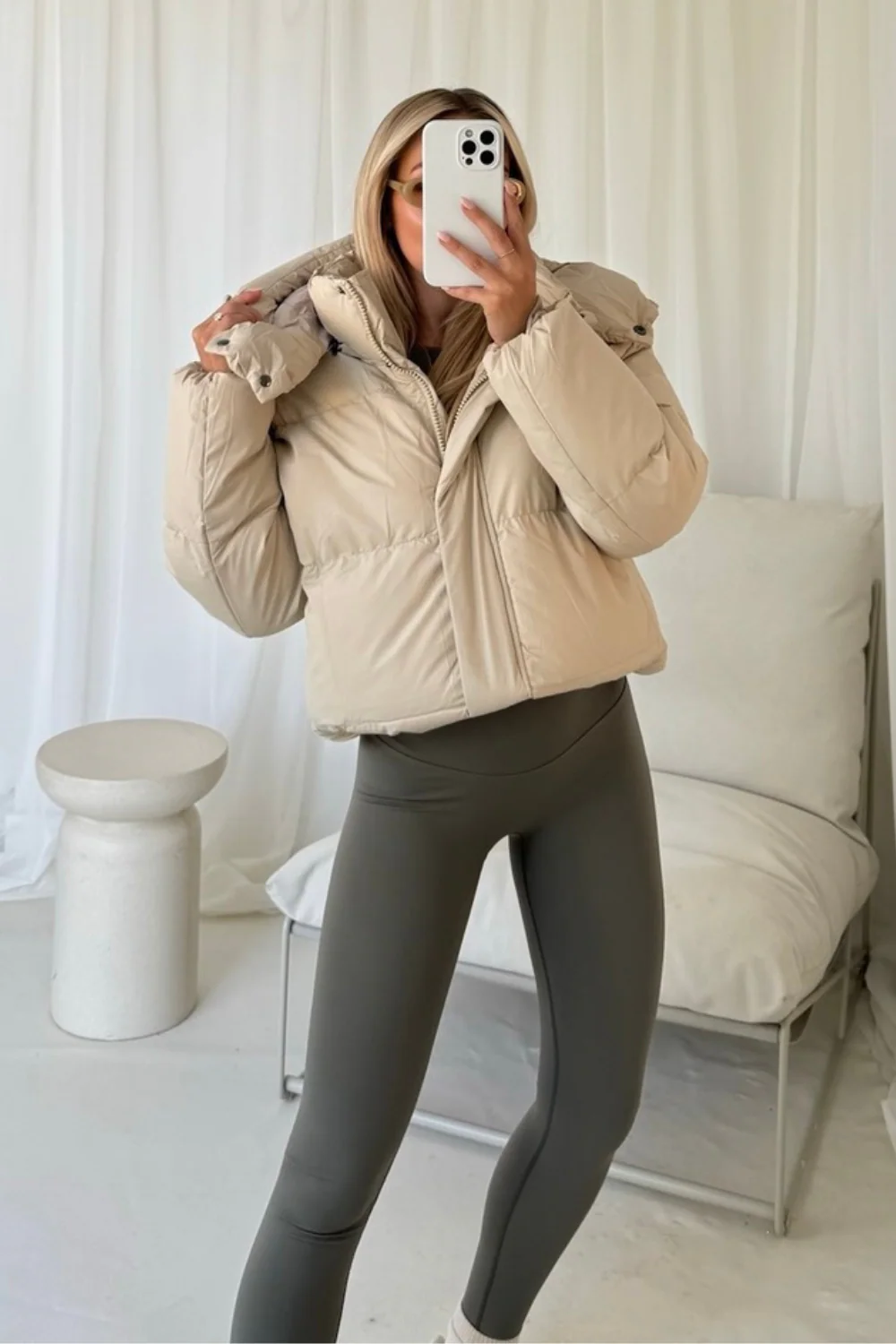 Clara cream short crop puffer coat - Image 2