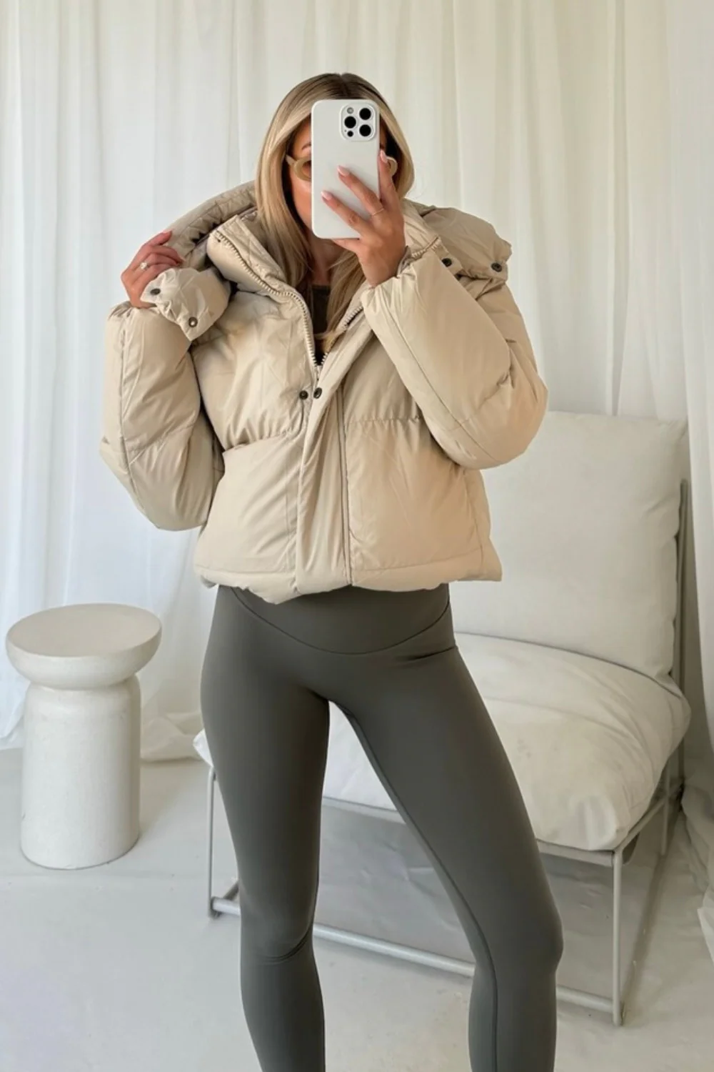 Clara cream short crop puffer coat - Image 3