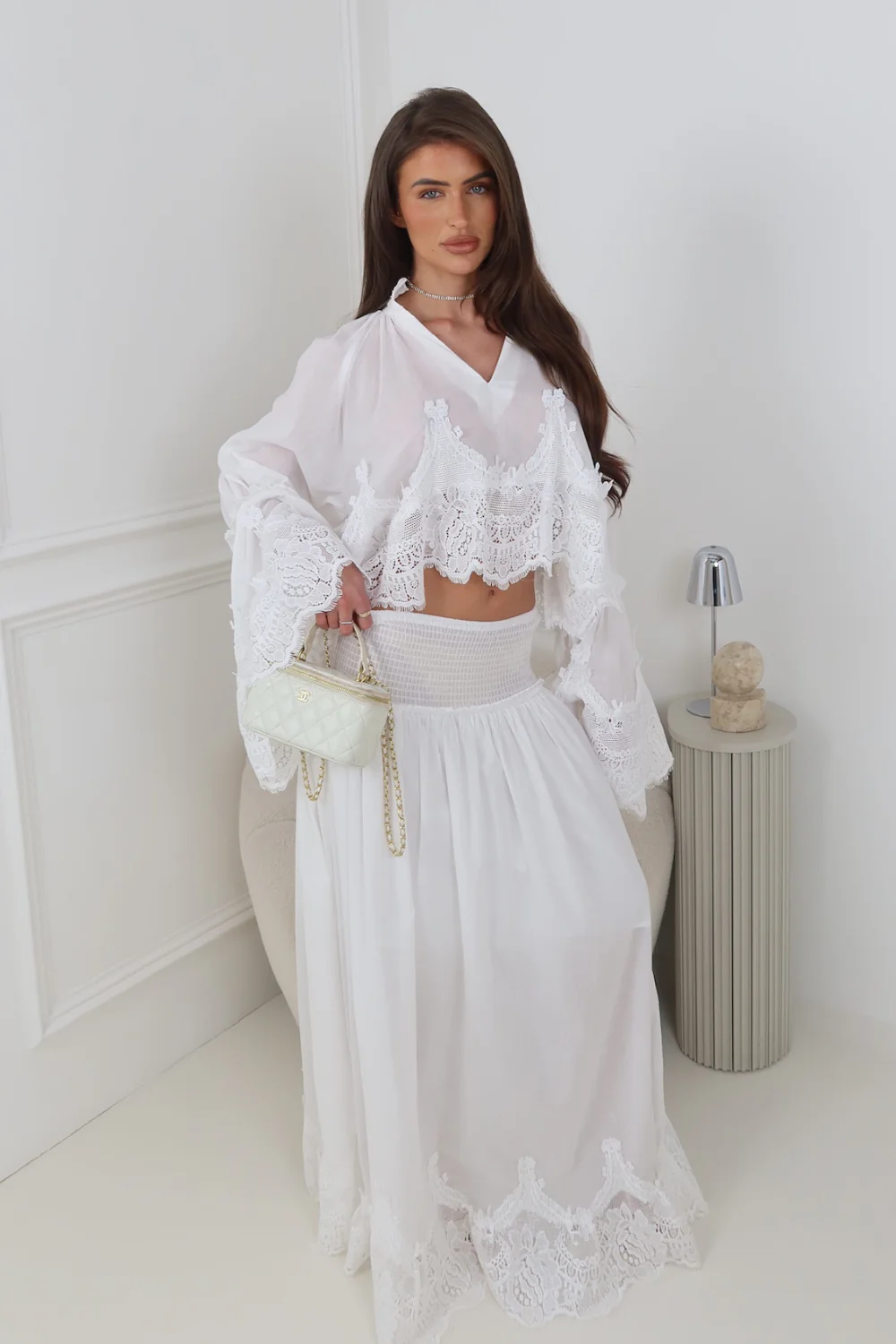 CLARA IVORY LACE TOP AND MAXI SKIRT CO ORD TWO PIECE SET - Image 4