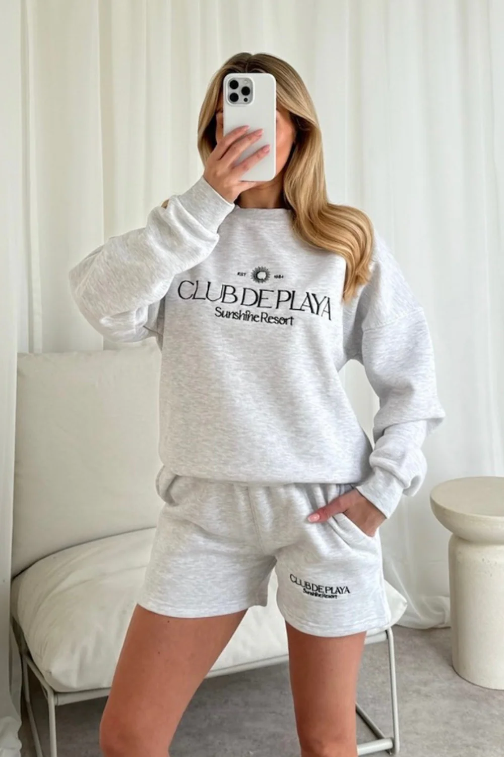 Club de playa marl grey embroidered sweater shorts loungewear - Image 2