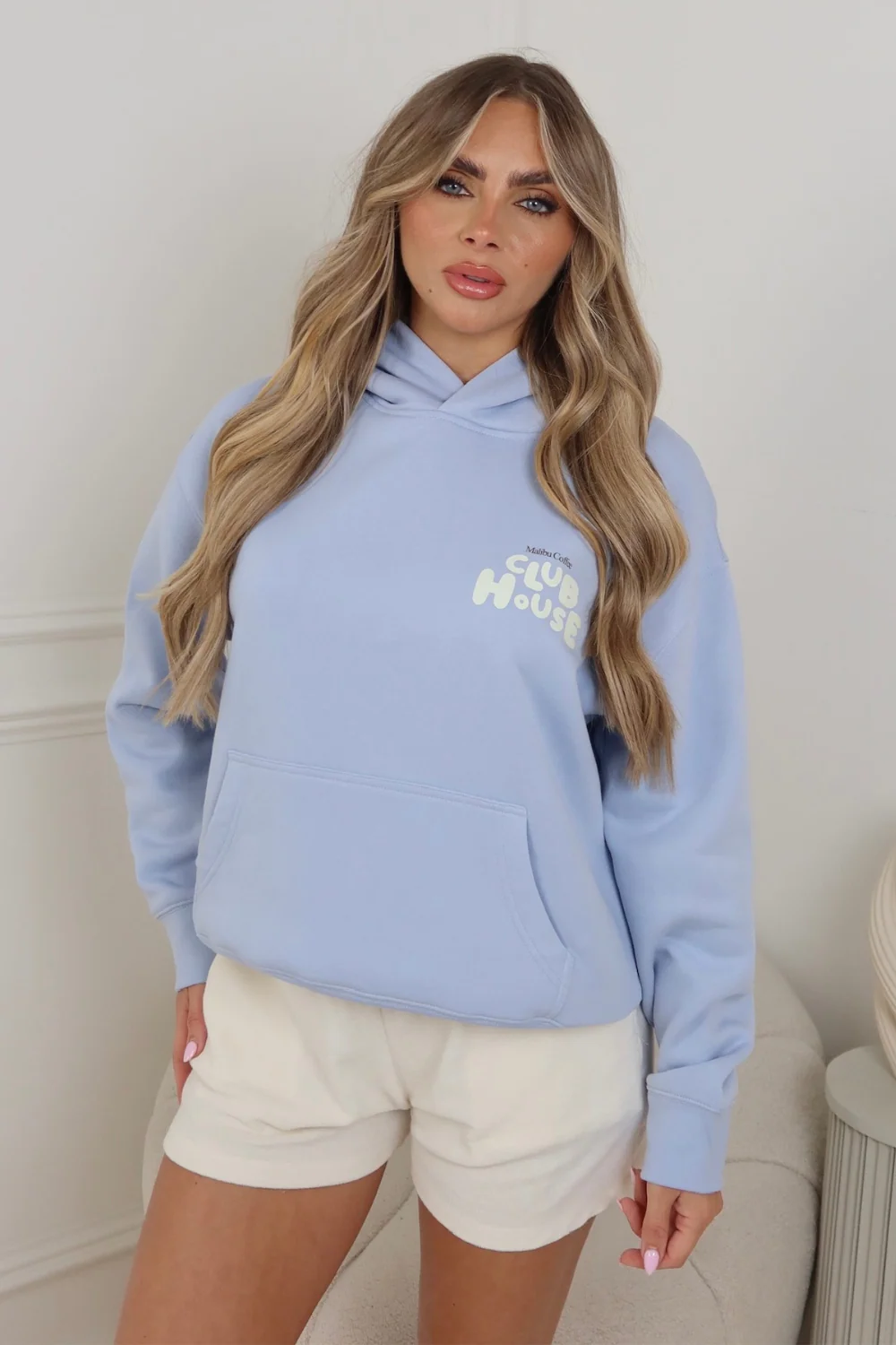 Club House faded blue printed premium hoodie