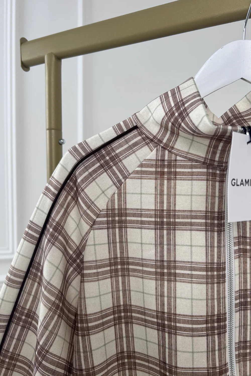 COLE BEIGE CHECKED PIPING TRACKSUIT CO ORD TWO PIECE SET - Image 3