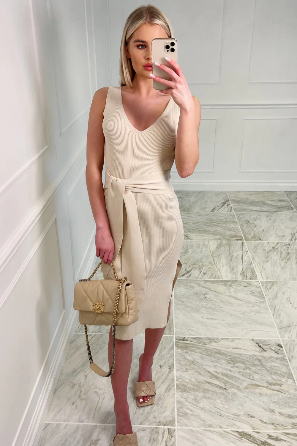 luenna CREAM tie waist ribbed dress - Image 5