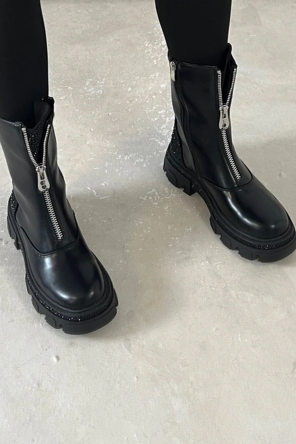 Cora black diamante zip up boots - Image 3