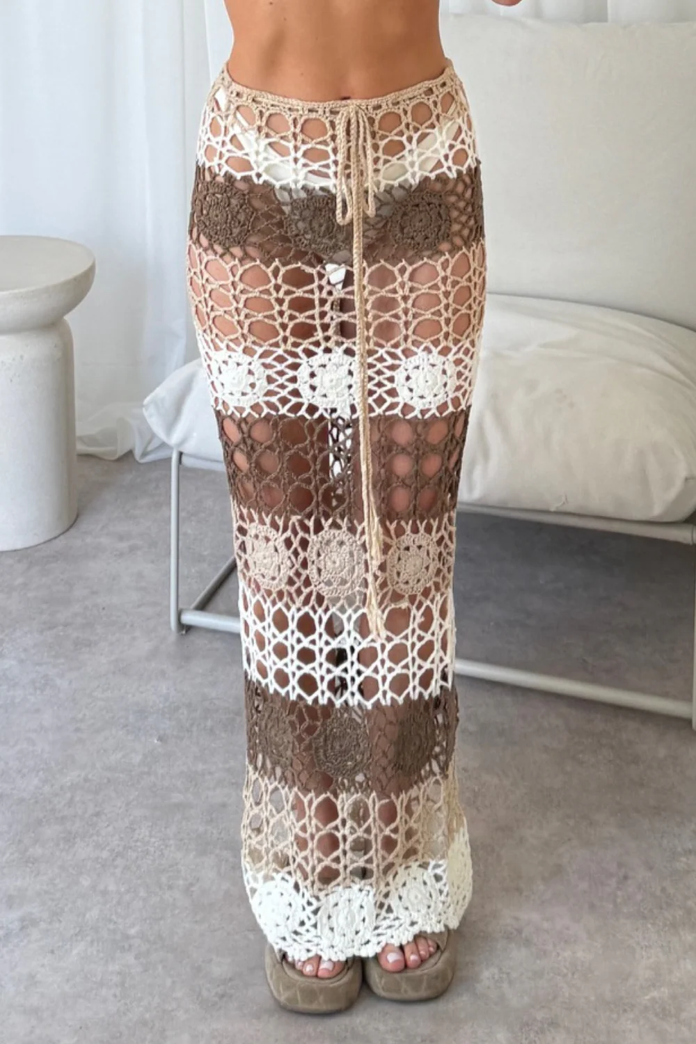 Coral brown and beige crochet maxi skirt - Image 2