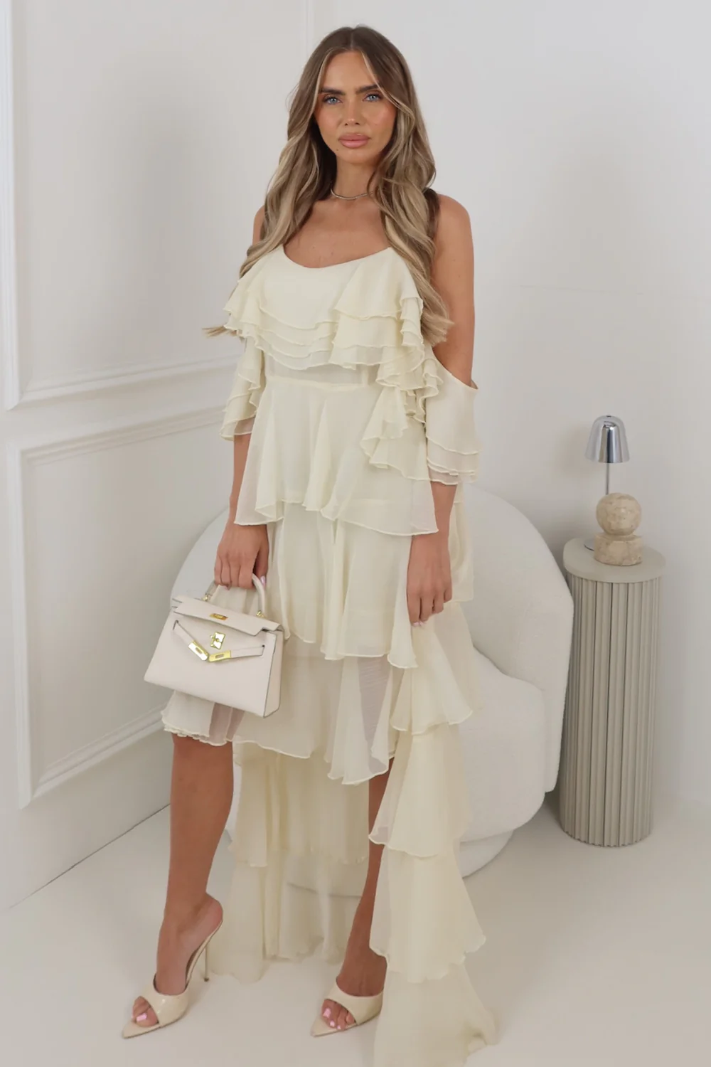 CORAL CREAM  RUFFLED MAXI DRESS