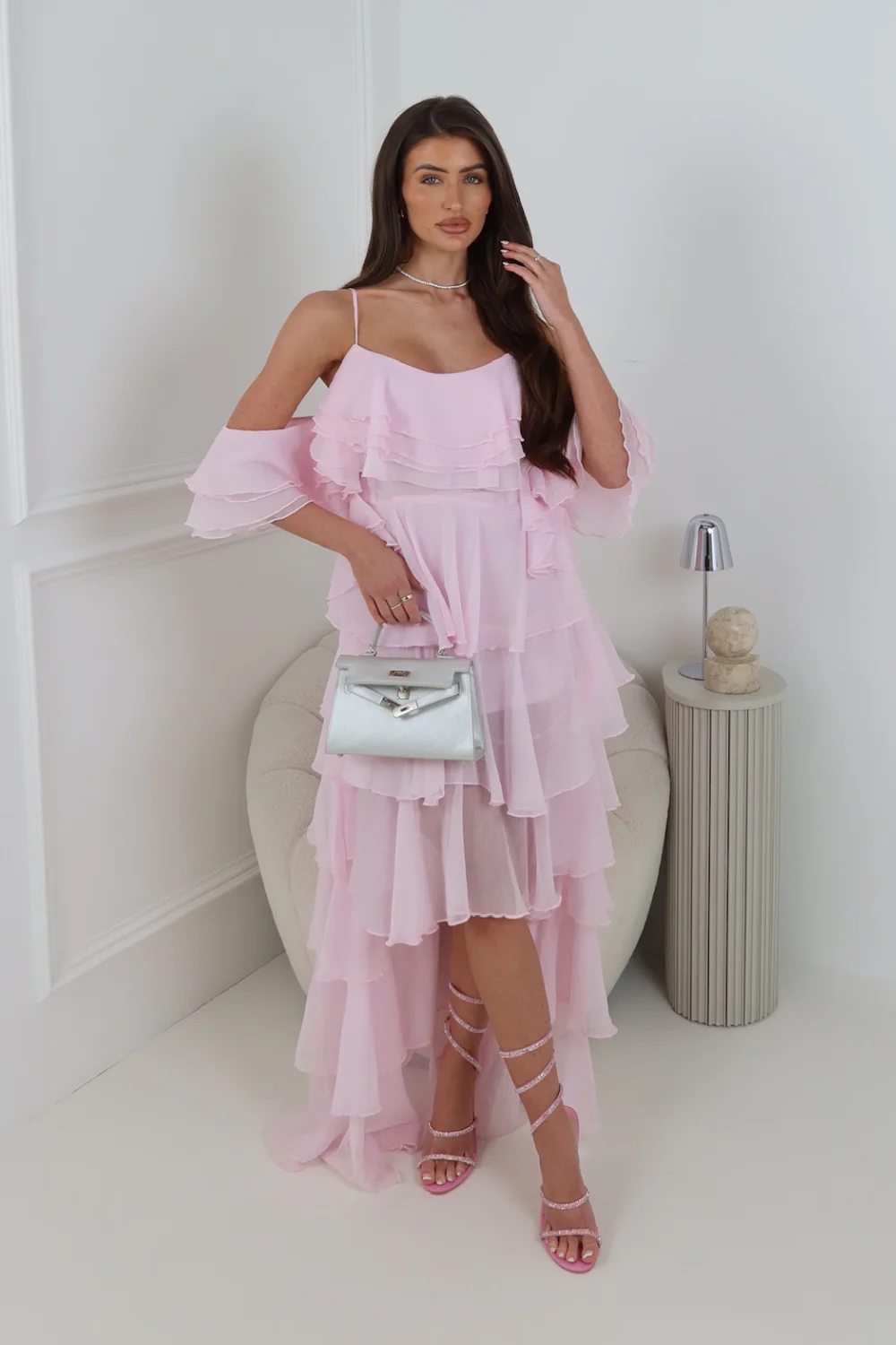 CORAL PINK RUFFLED MAXI DRESS - Image 2