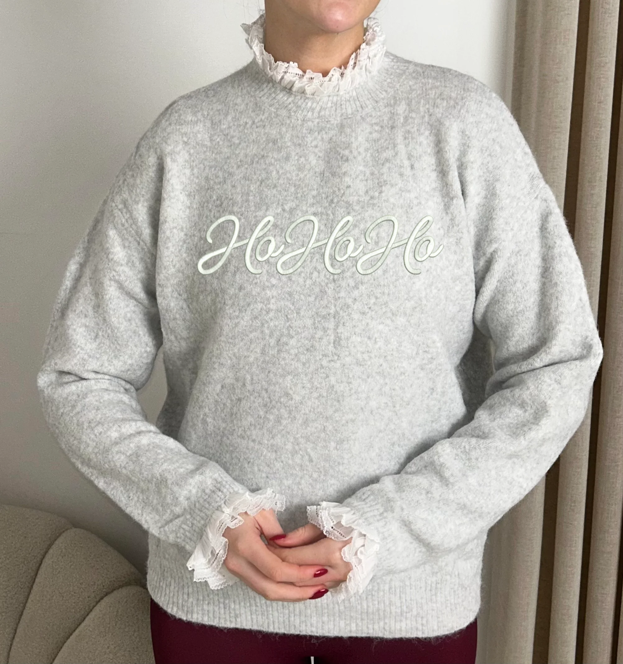 CORDELIA MARL GREY HOHOHO EMBROIDERED LACE TRIM JUMPER - Image 2