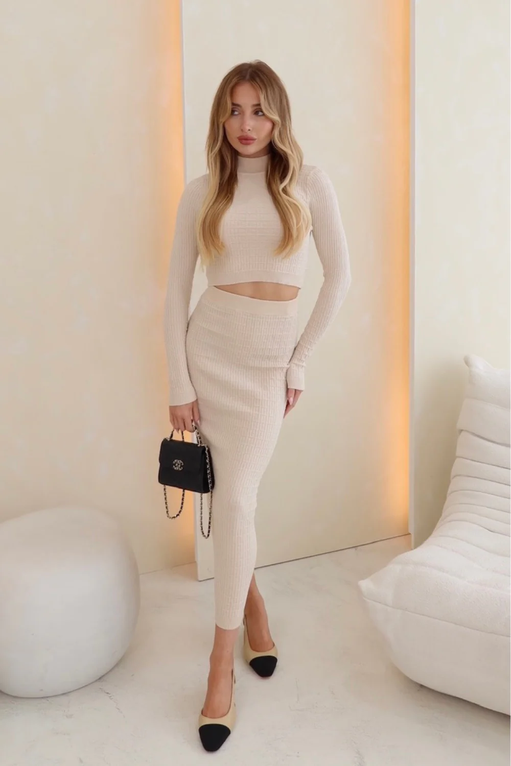 Cordy cream knitted co-ord - Image 2