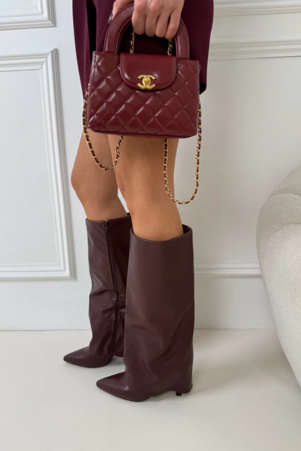 CORA BURGUNDY FAUX LEATHER HIGH HEELED BOOTS - Image 3