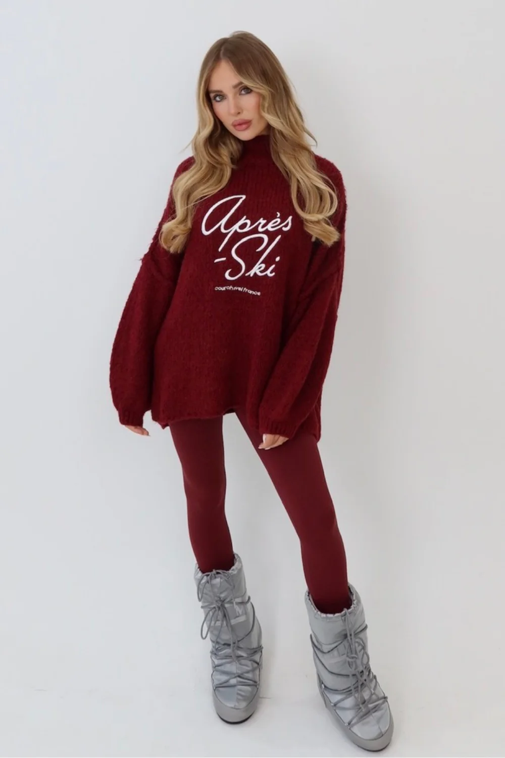 Courchevel burgundy embroidered oversized knit jumper - Image 3