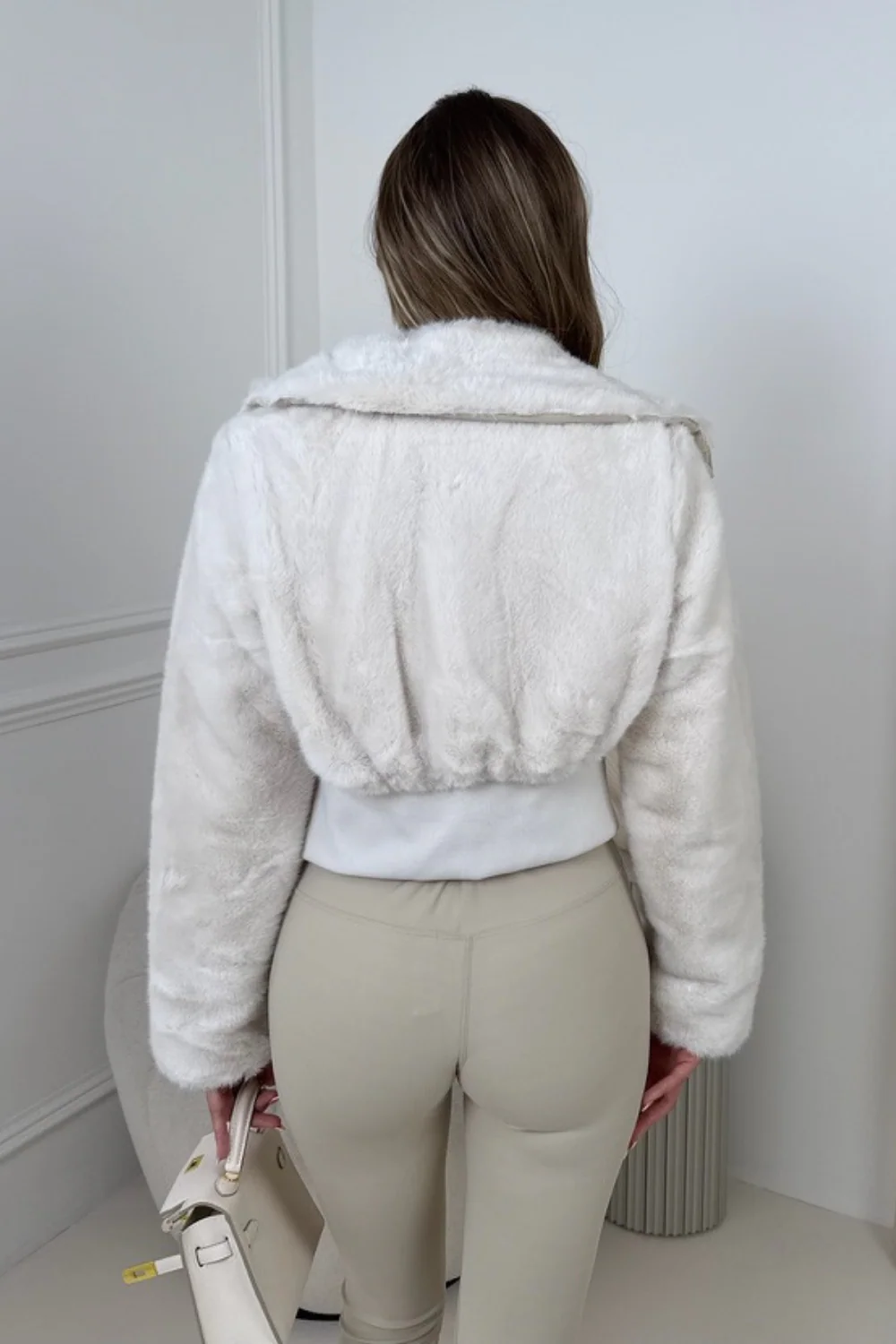 Courtney white cropped faux fur jacket - Image 3