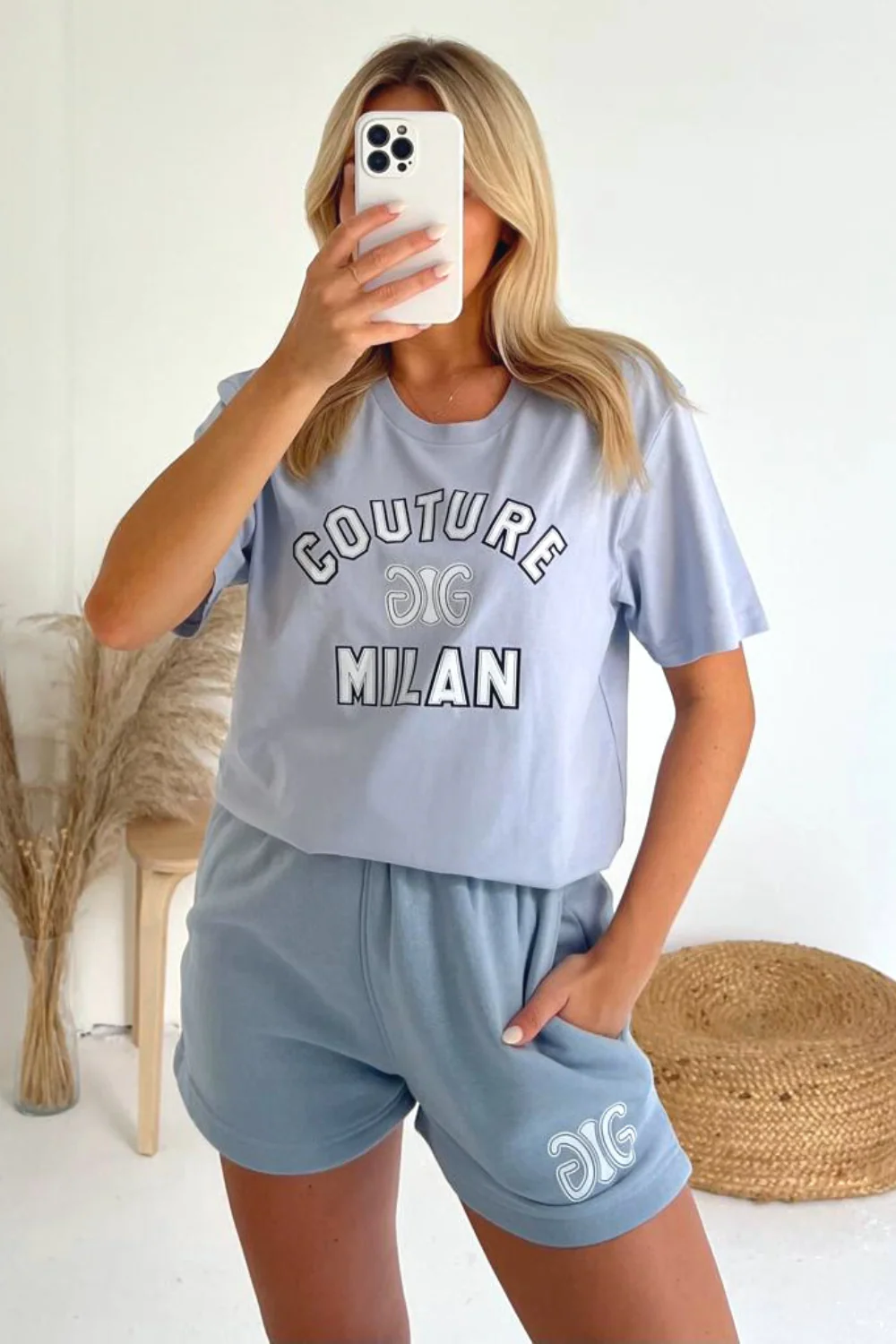 Couture Milan baby blue printed premium short t-shirt coord - Image 2