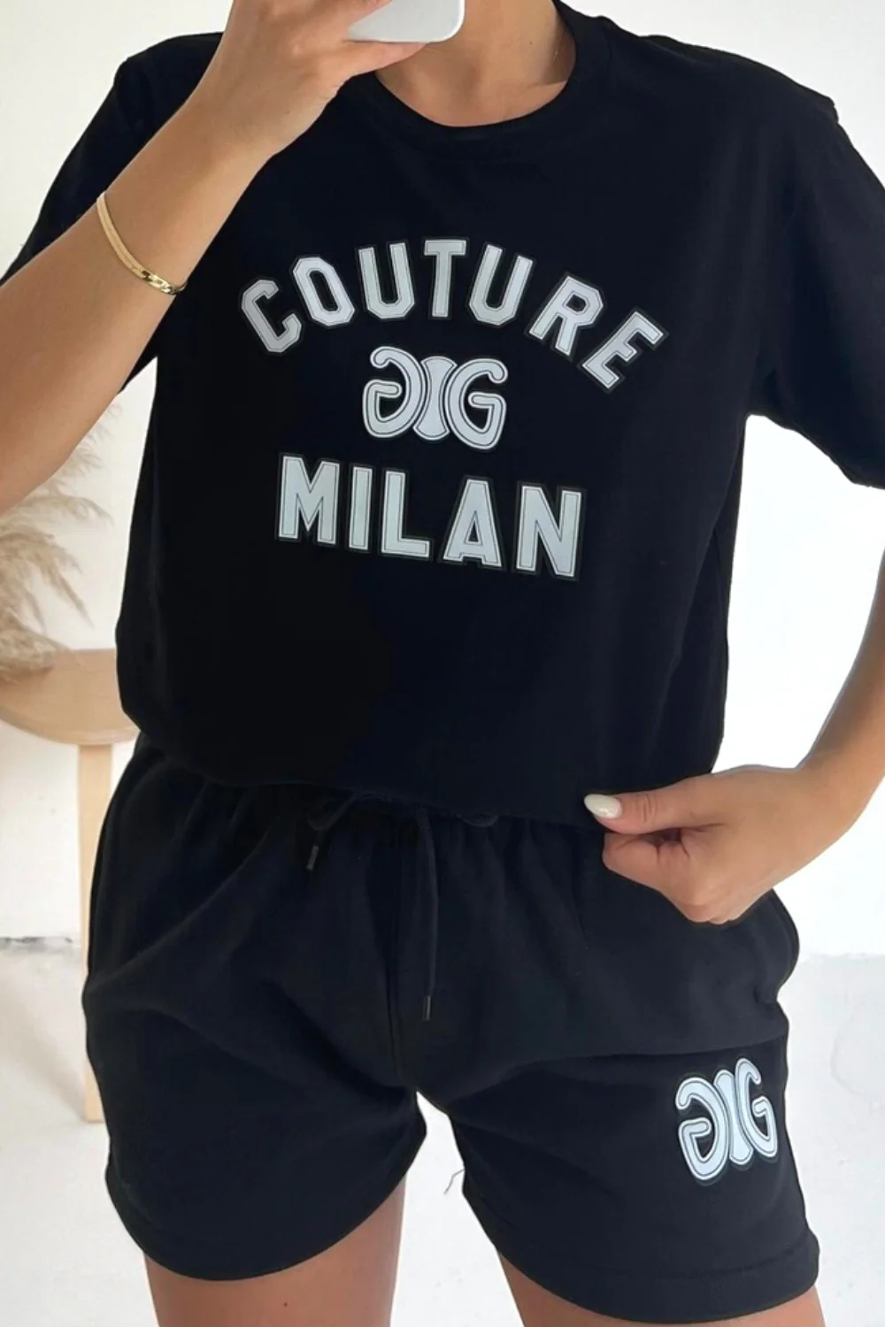 Couture Milan black printed premium short tee coord - Image 2