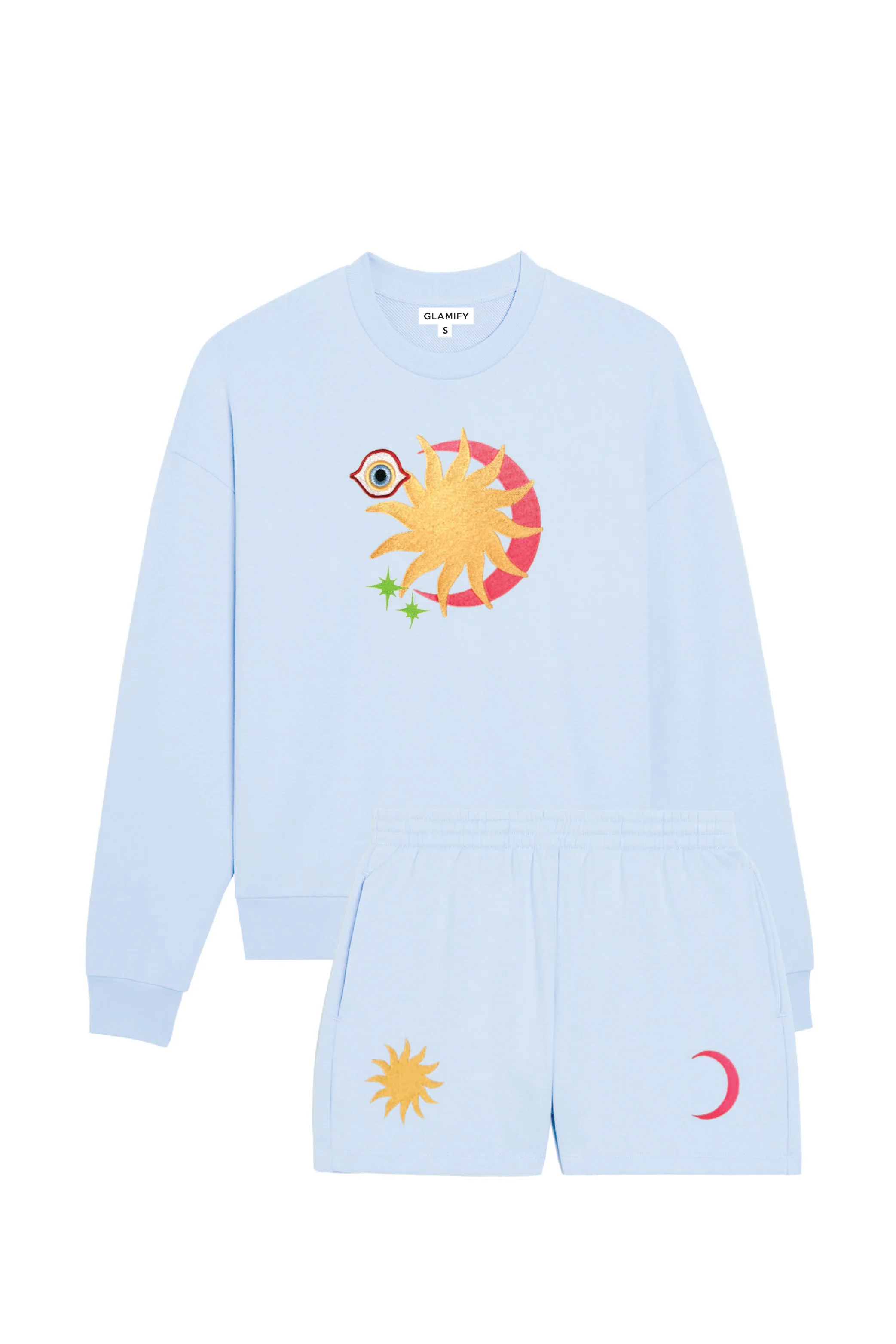 Cresent sun baby blue embroidered sweater shorts loungewear - Image 3