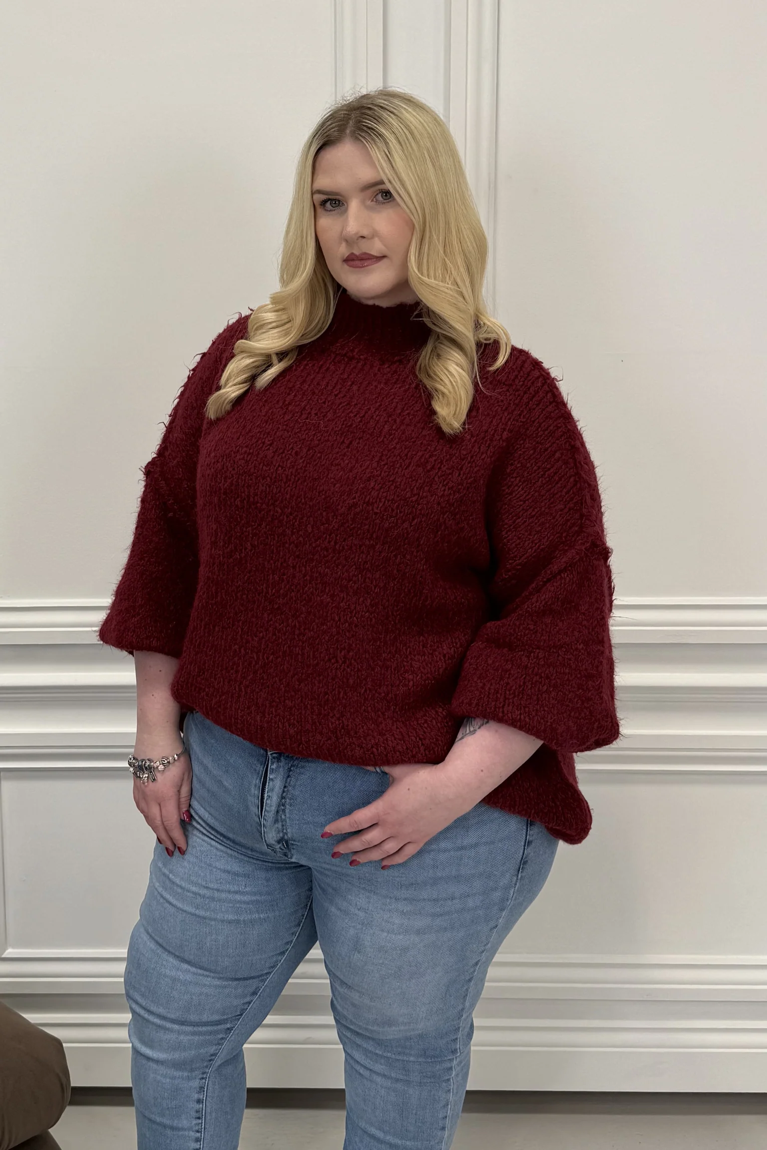 CURVE ADELAIDE BURGUNDY OVERSIZED KNITTED JUMPER