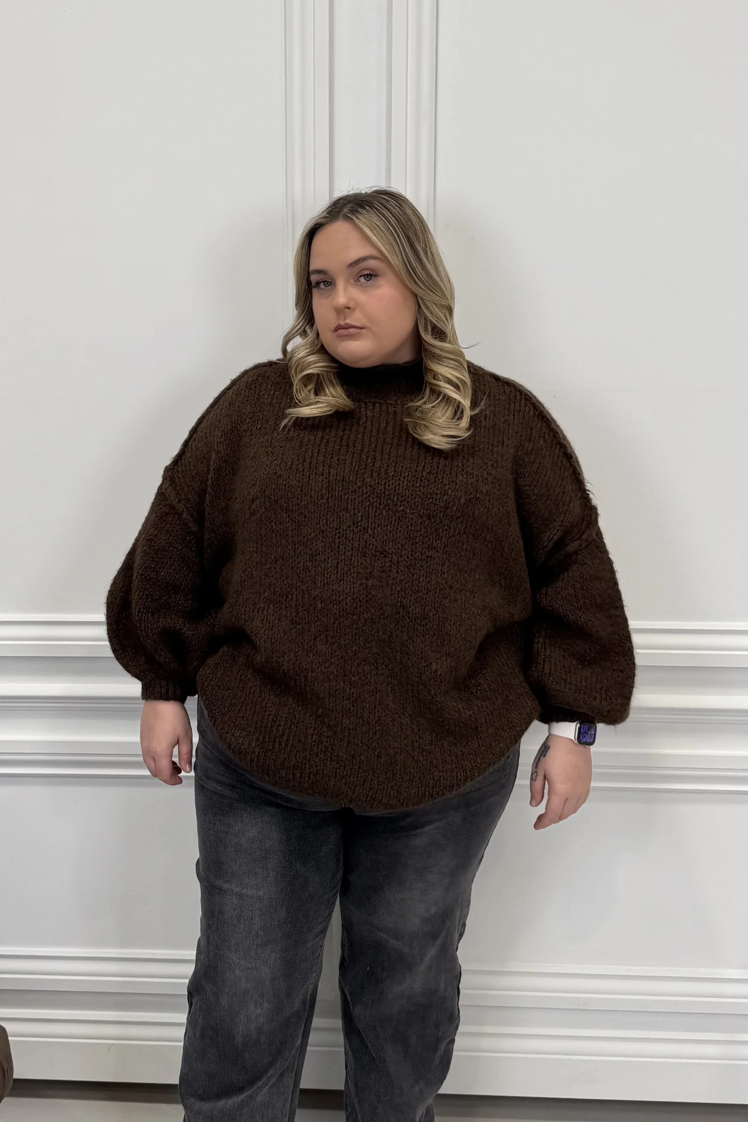 CURVE ADELAIDE CHOCOLATE OVERSIZED KNITTED JUMPER - Image 2