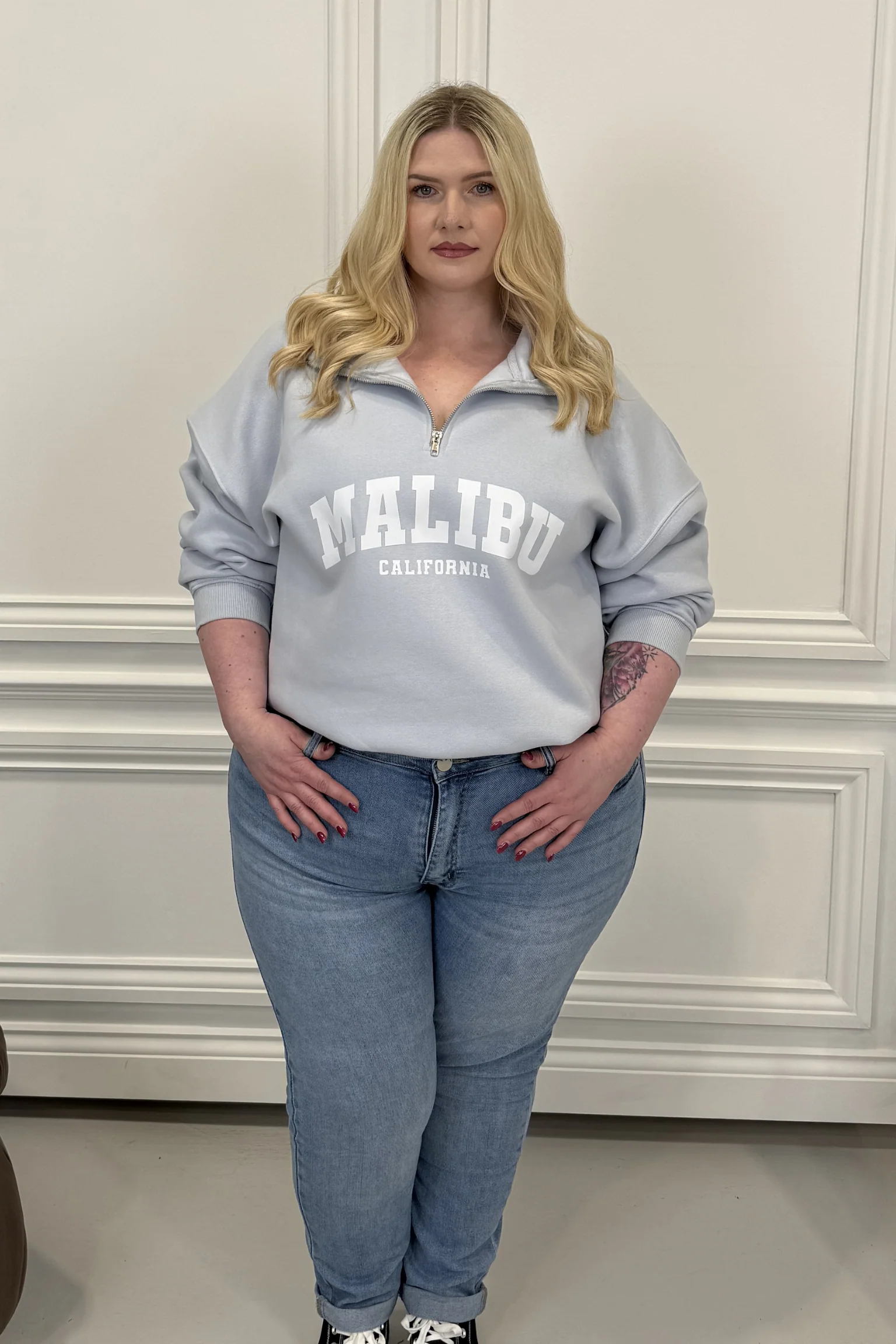 CURVE GLAMIFY MALIBU PRINTED EVERYDAY ESSENTIAL BABY BLUE 3/4 ZIP
