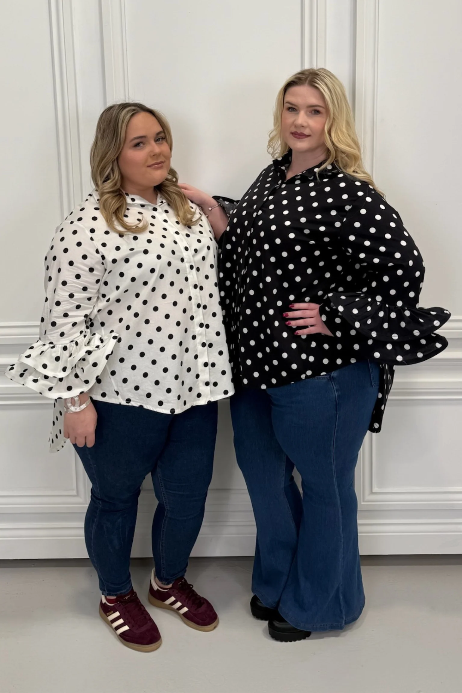 CURVE JANE BLACK POLKA DOT RUFFLE CUFF SHIRT - Image 2