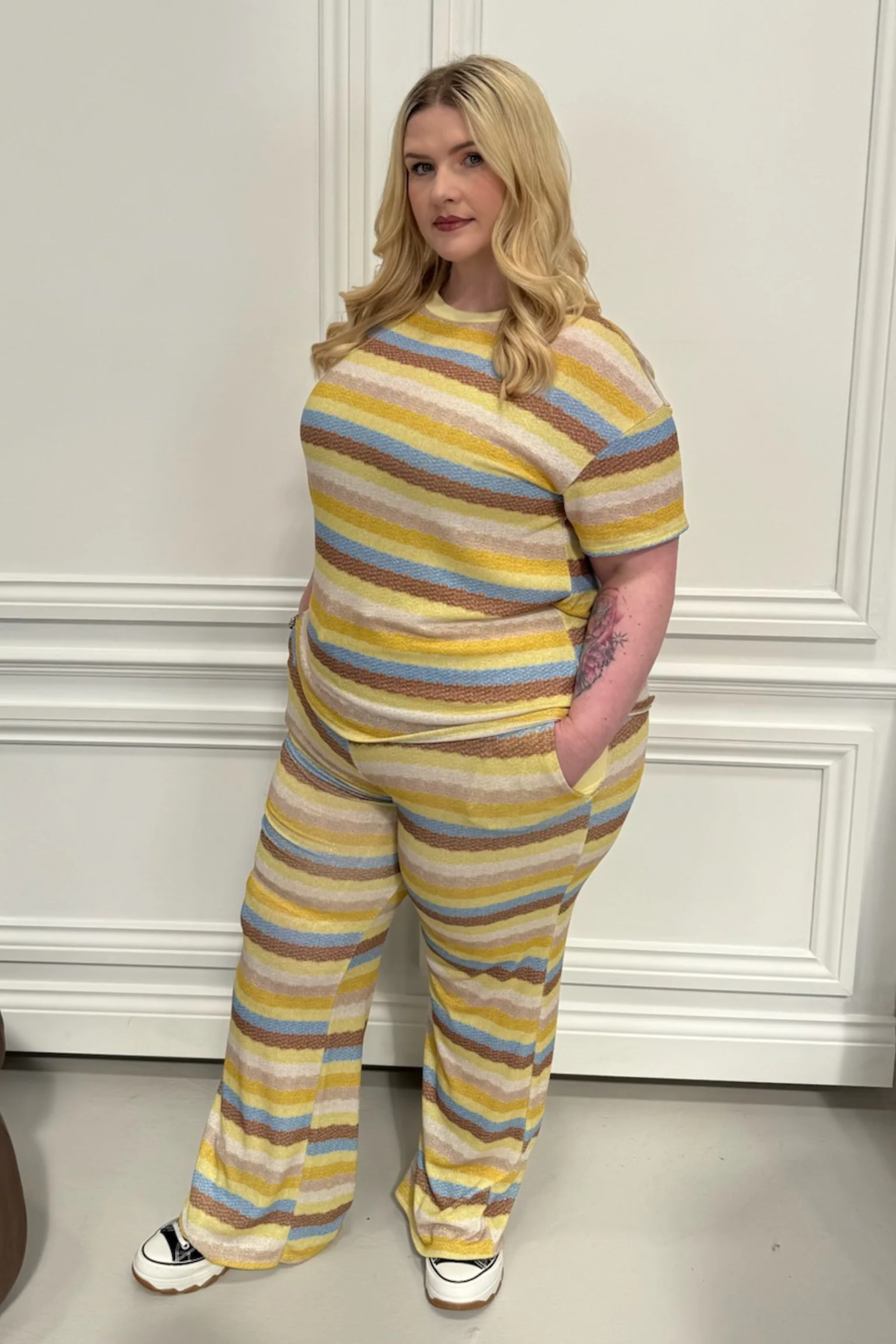 CURVE RIA LEMON MULTI STRIPED COLOUR TROUSER SET