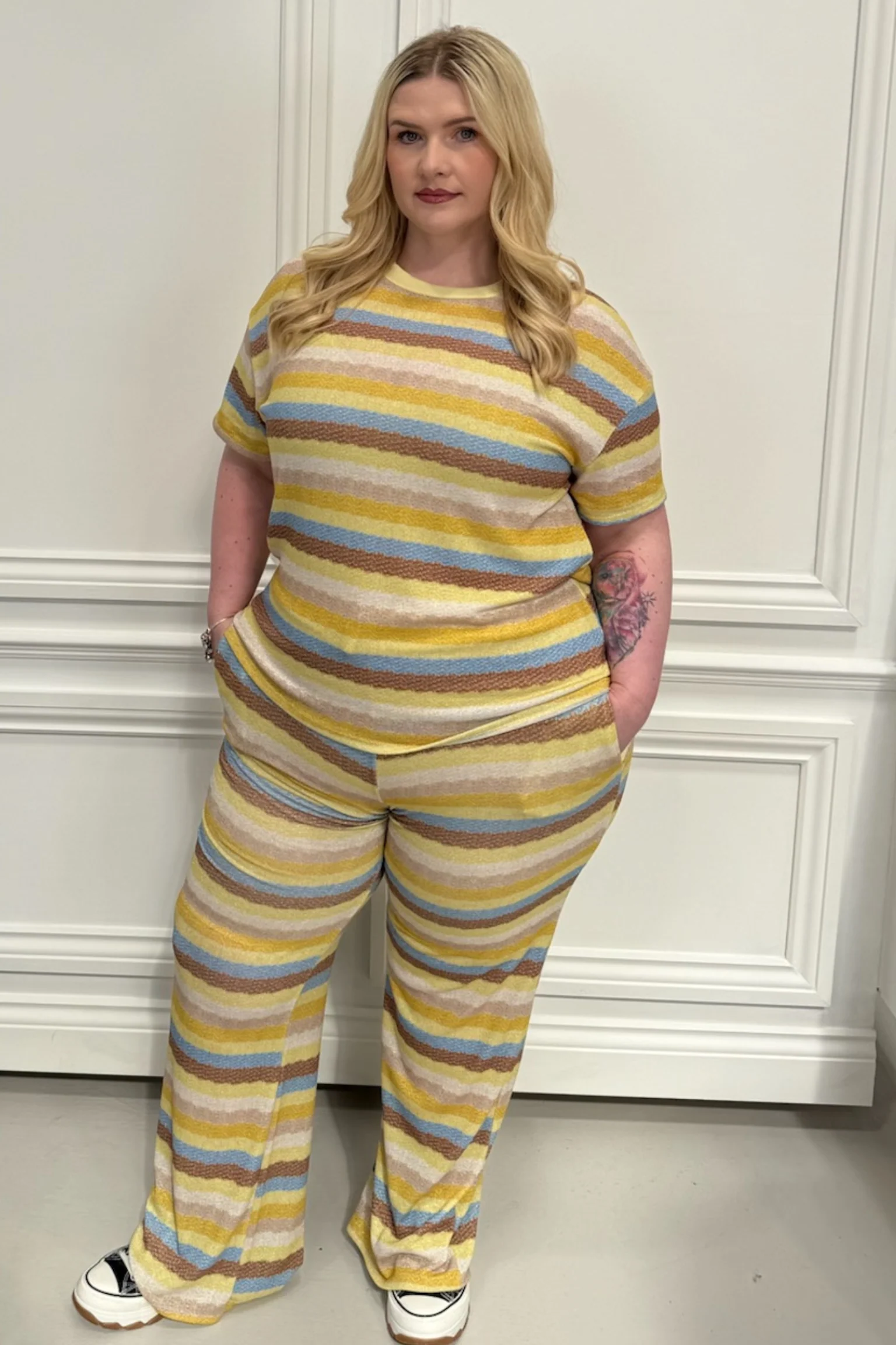 CURVE RIA LEMON MULTI STRIPED COLOUR TROUSER SET - Image 2
